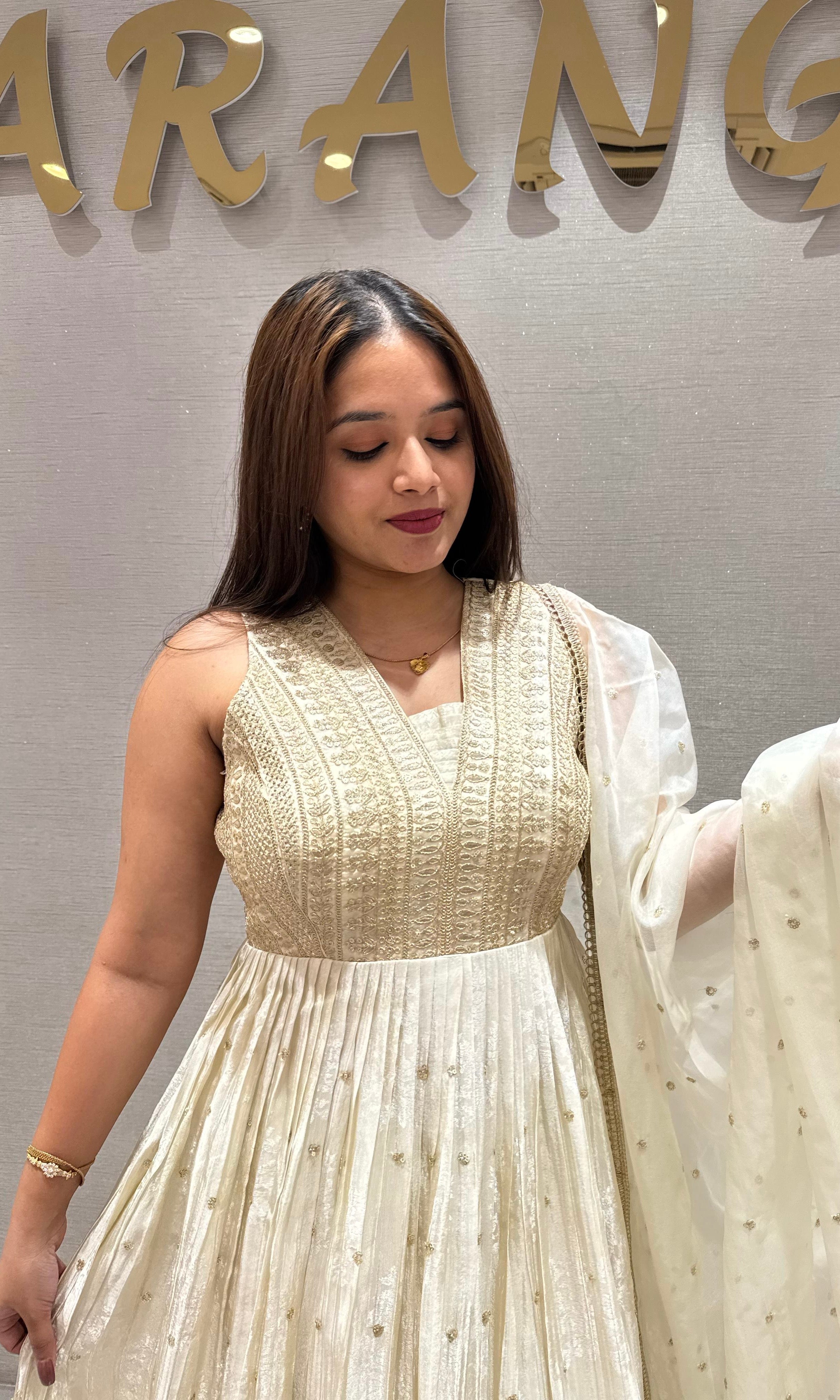 Haft white long dress