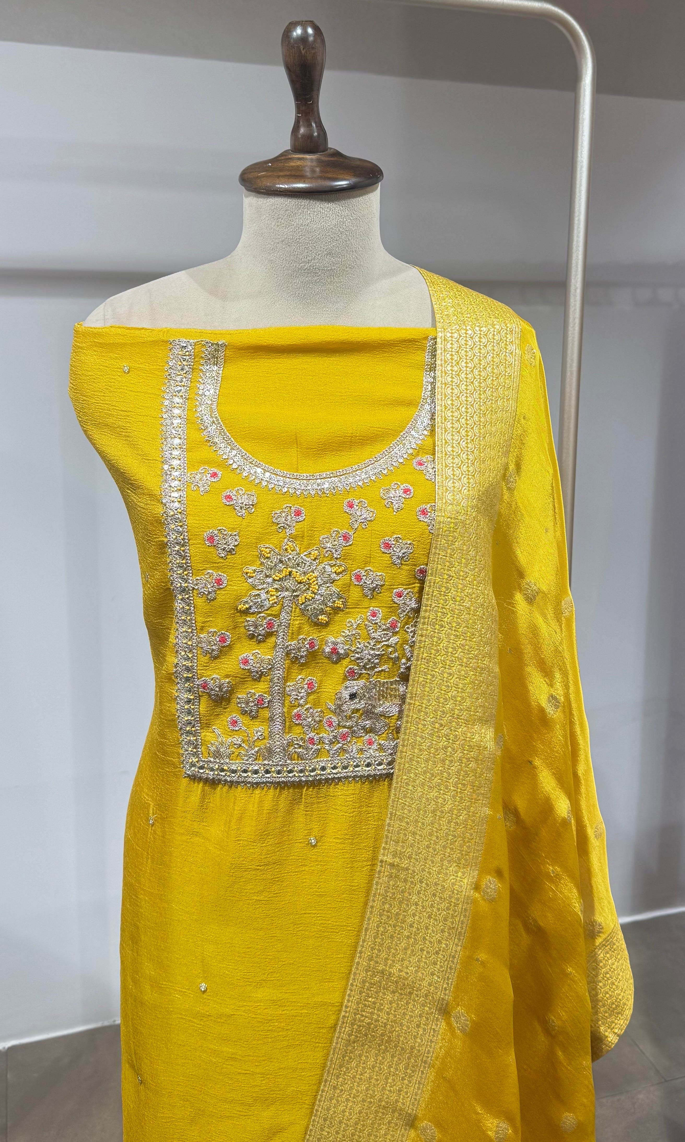 Yellow Floral Tissue dress material