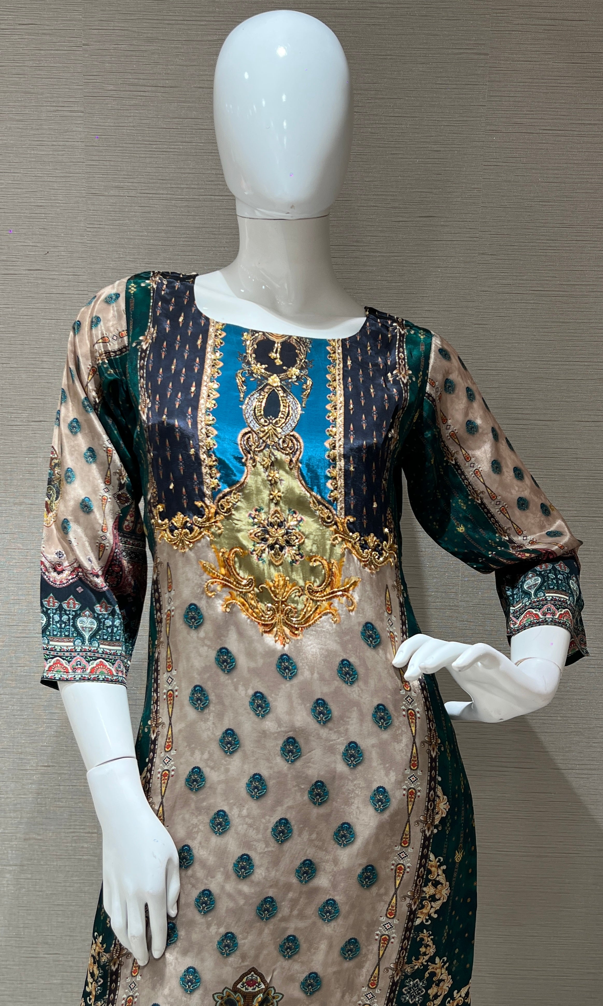 peacock green printed kurta set