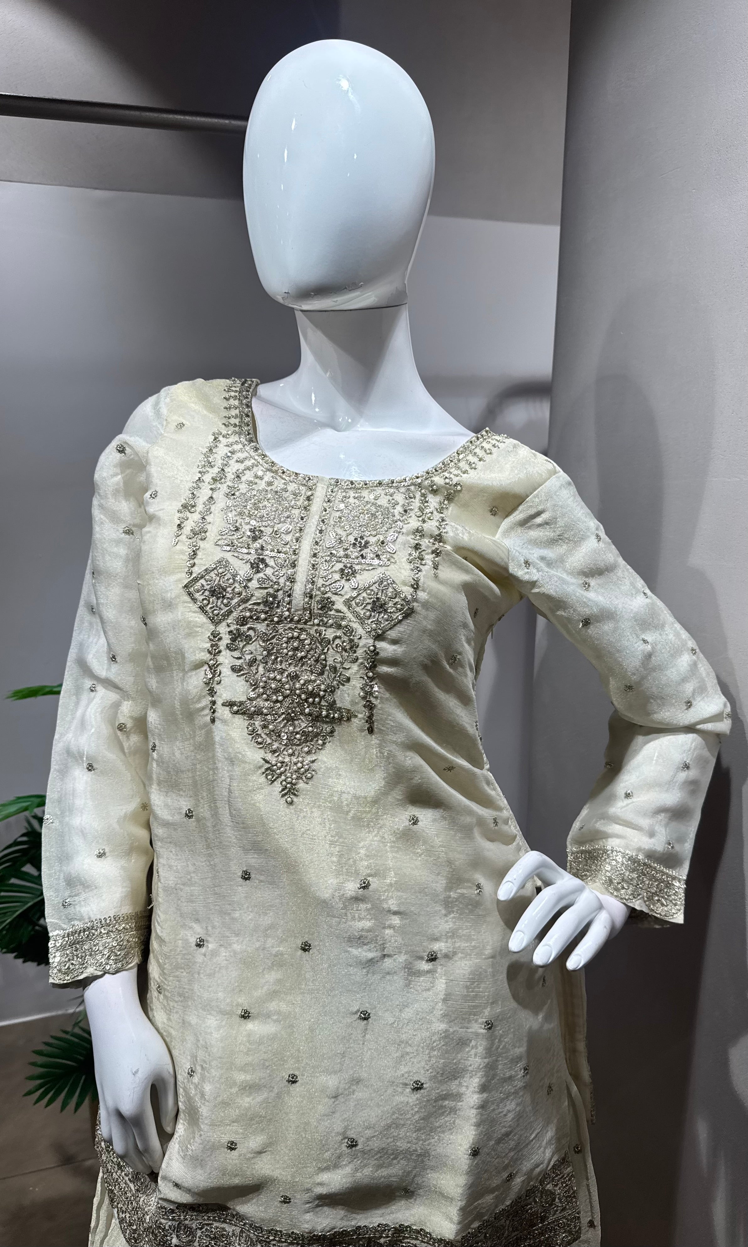 Cream Elegance Embroidered Sharara Set