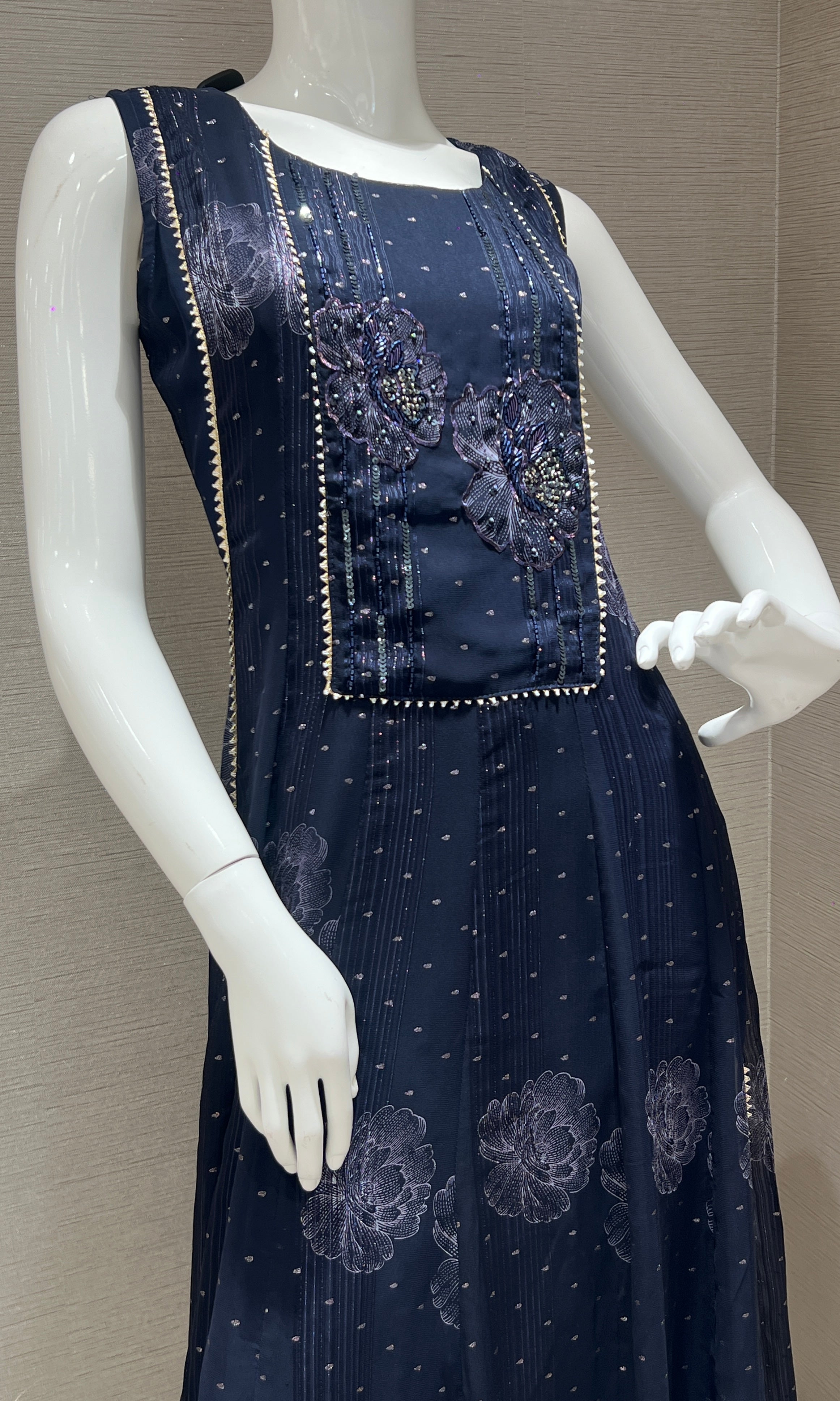 Navy Blue Embellished long dress top