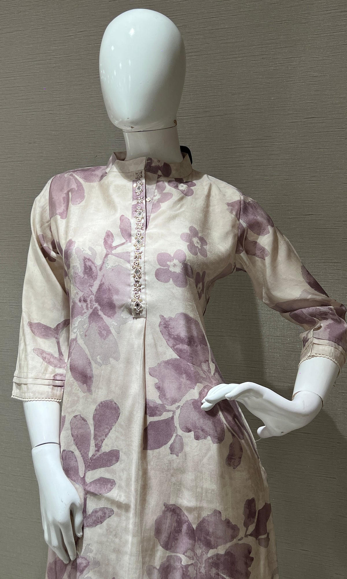 white and lavender floral Kurti top