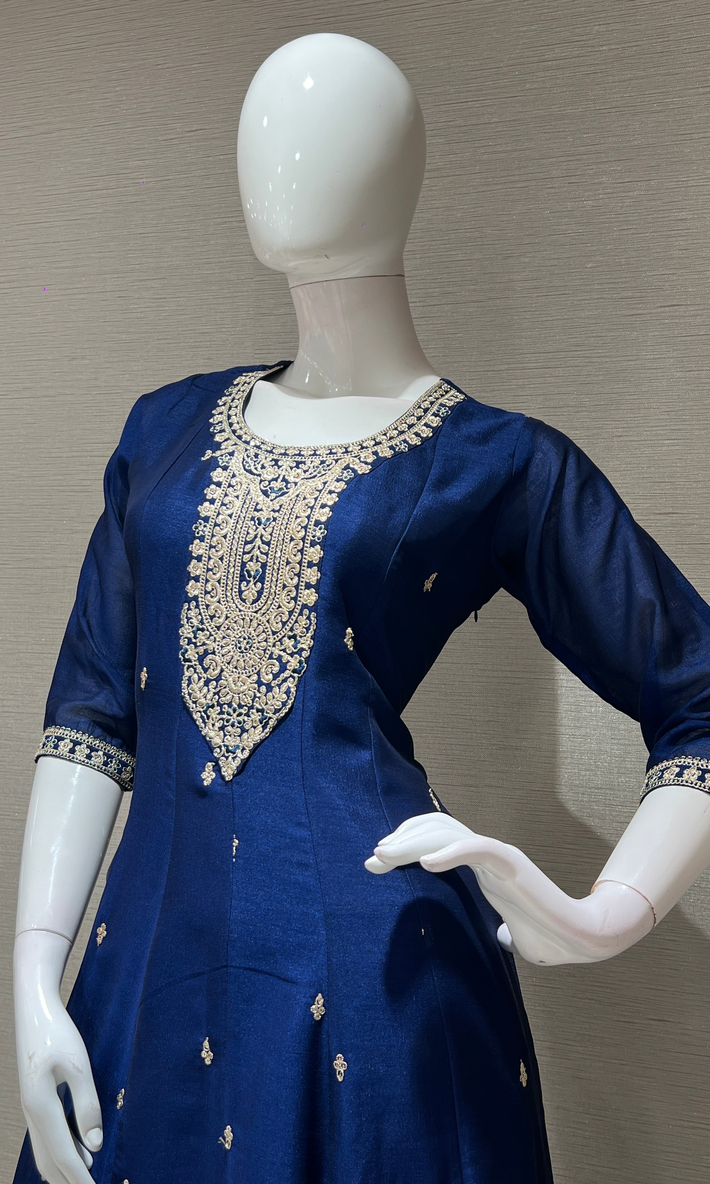Navy blue golden embroidered kurta set