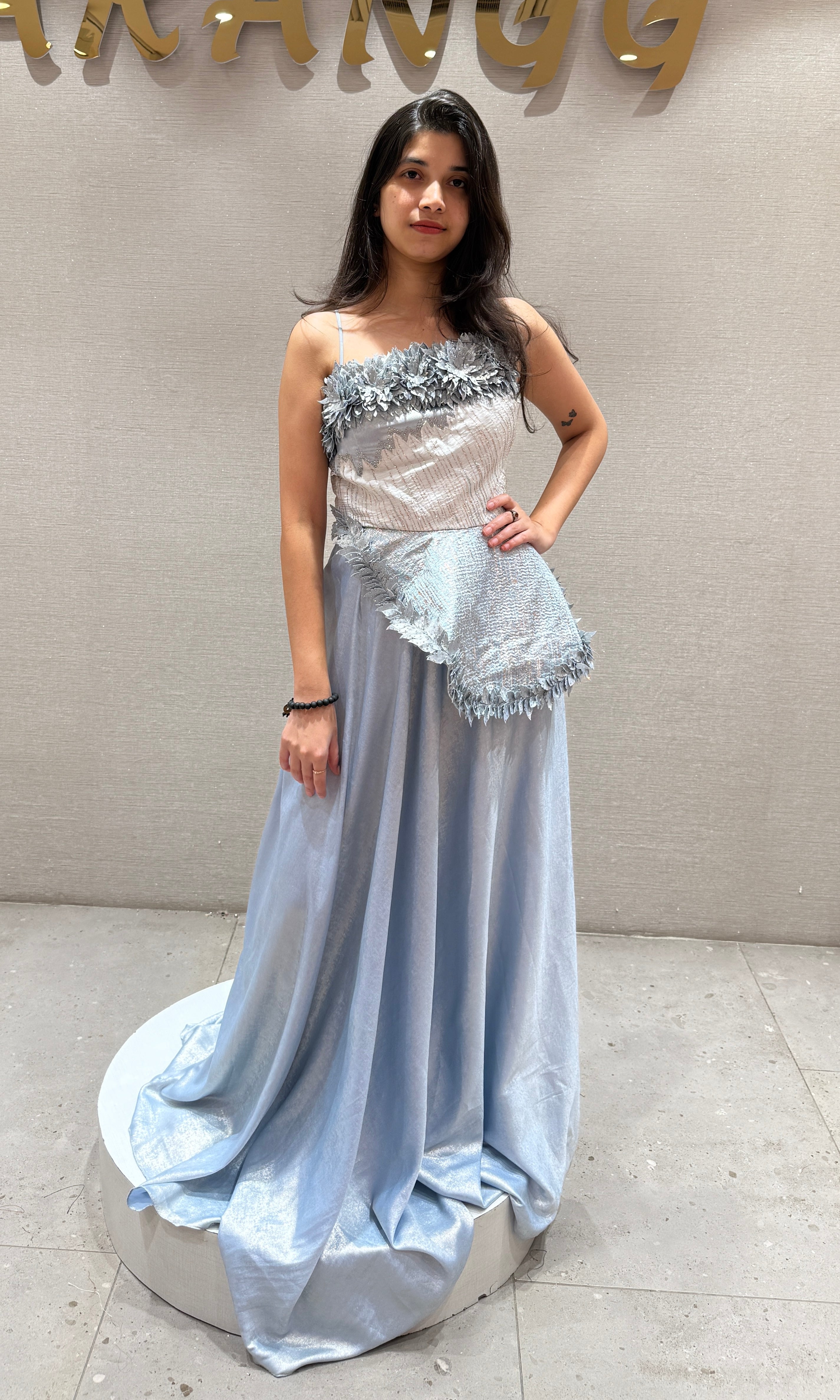 Blue Applique Designer Gown