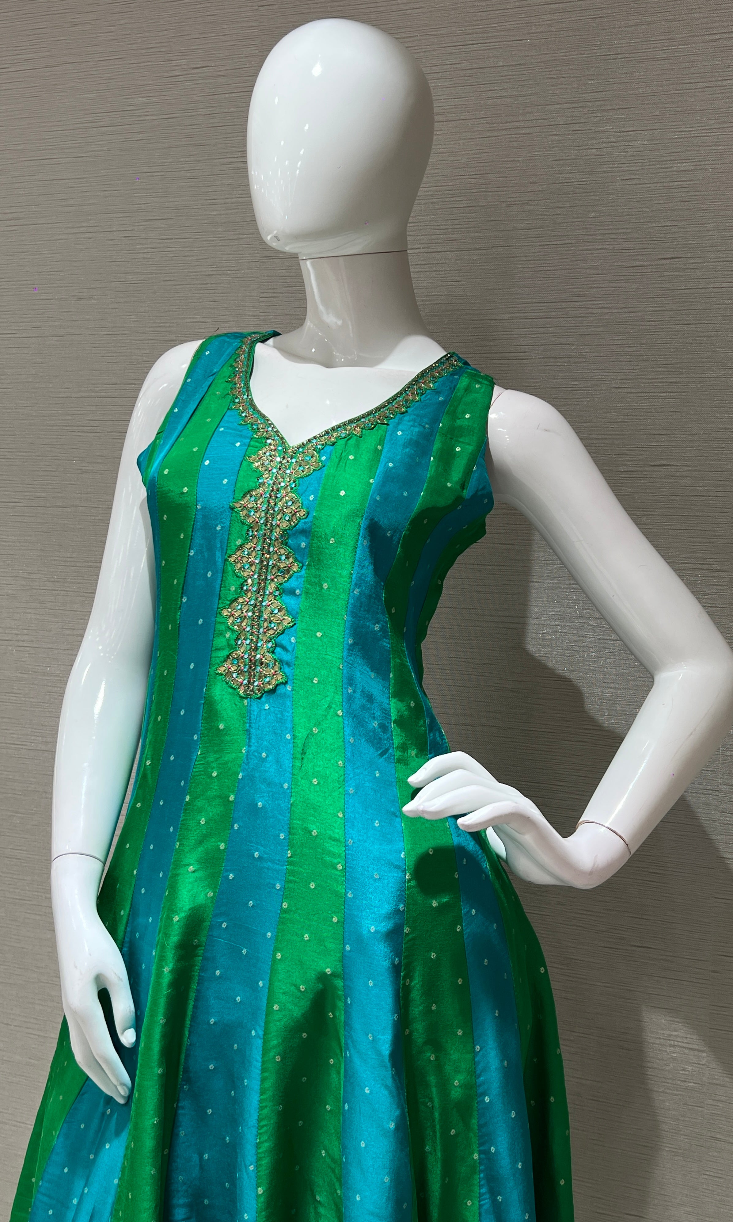 Green Embroidered Anarkali with Contrast Dupatta