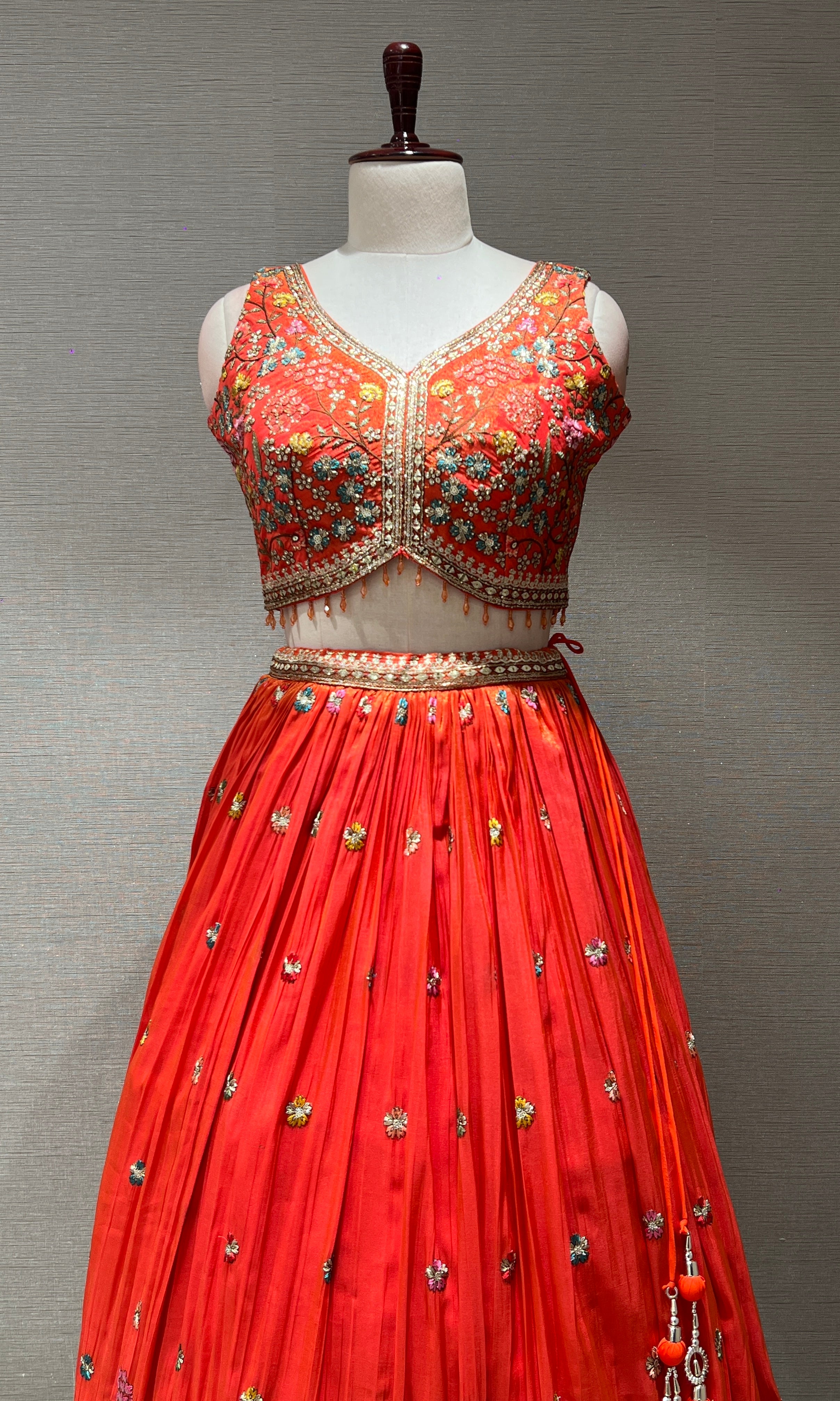 Orange golden floral embroidered Lehenga