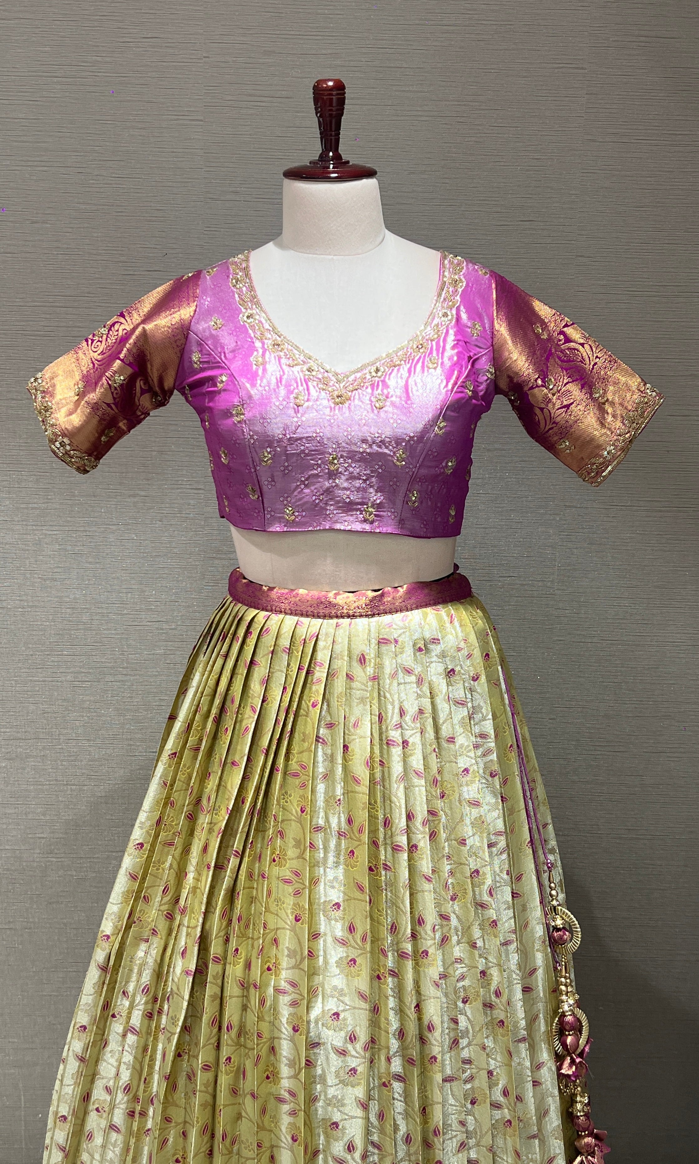PINK Banarasi LEHENGA with CREAM Floral Weave