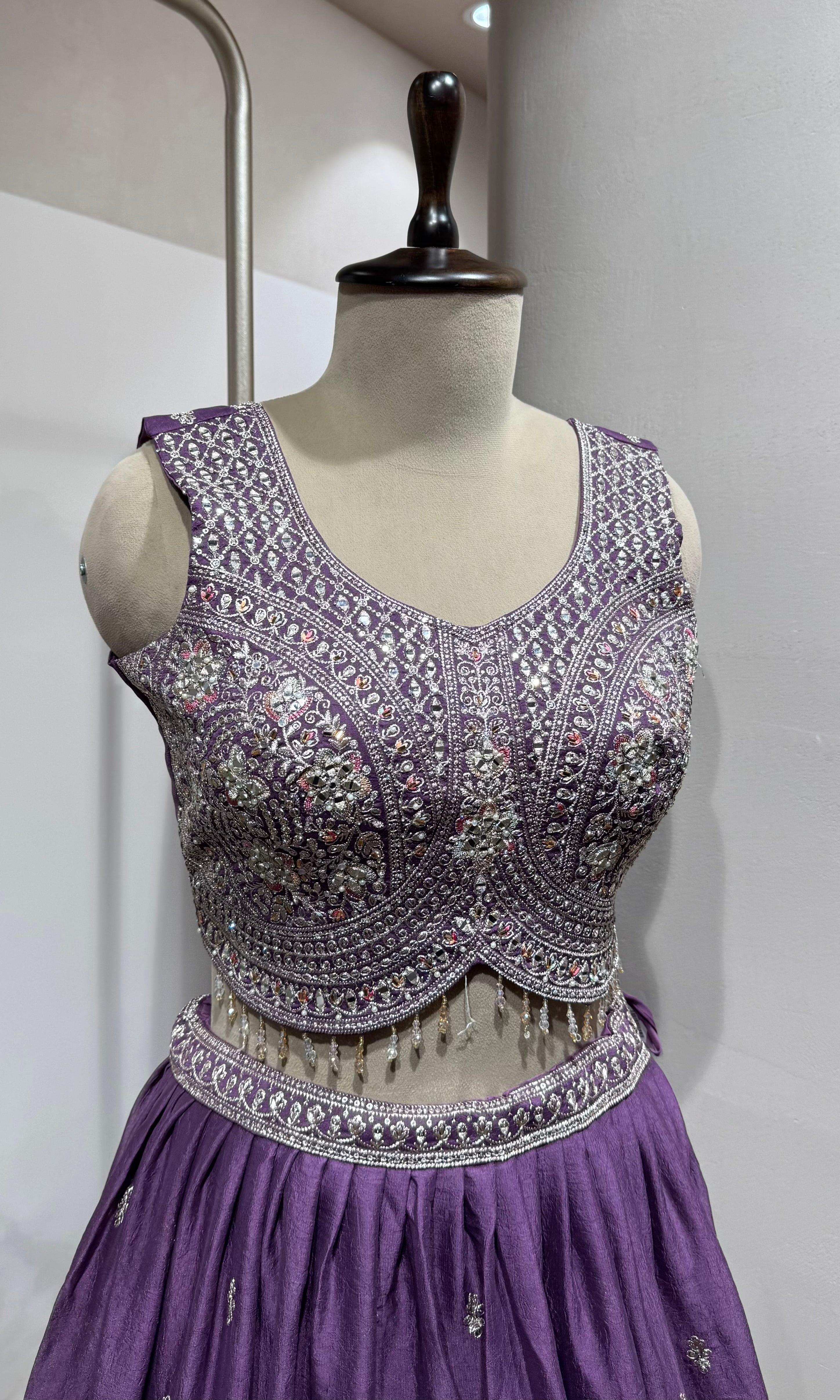 Light Purple Silk Silver Embroidered Lehenga