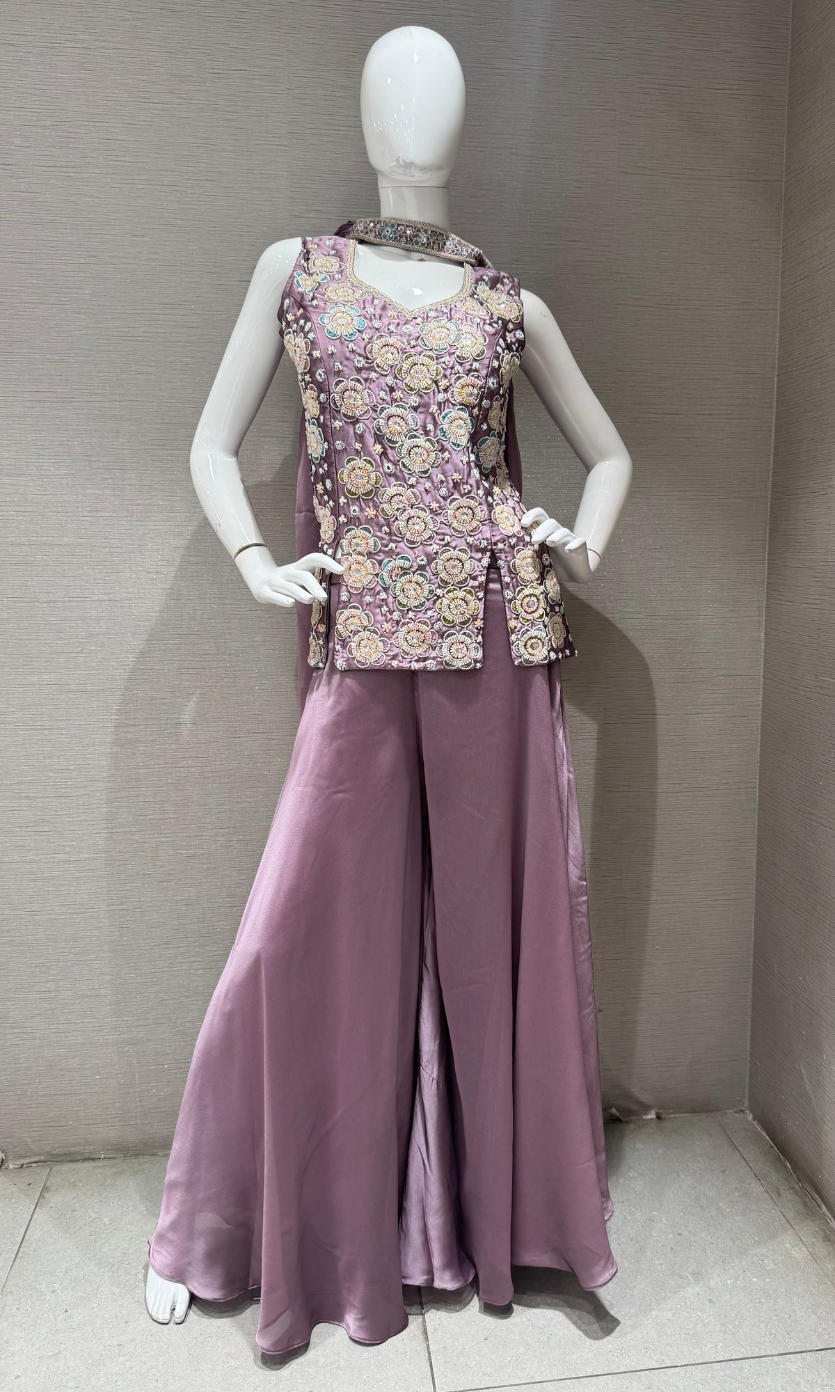 Lavander Shimmer Floral Peplum palazzo set