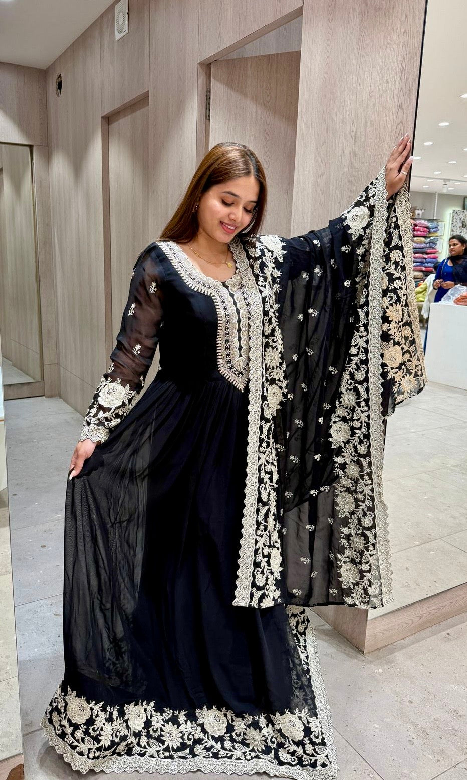 Black long dress with heavy dupatta