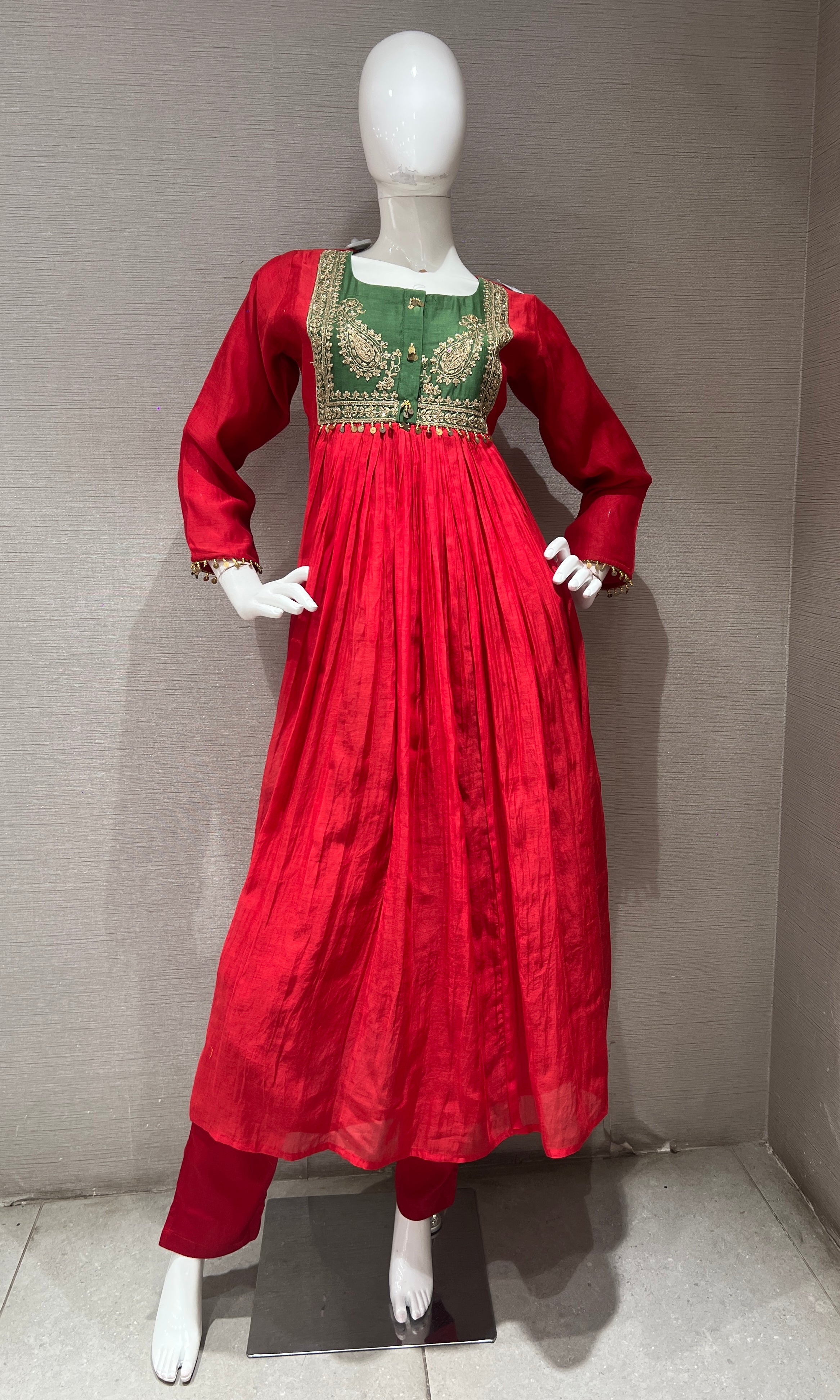 Red Flared Anarkali with Contrast Dupatta