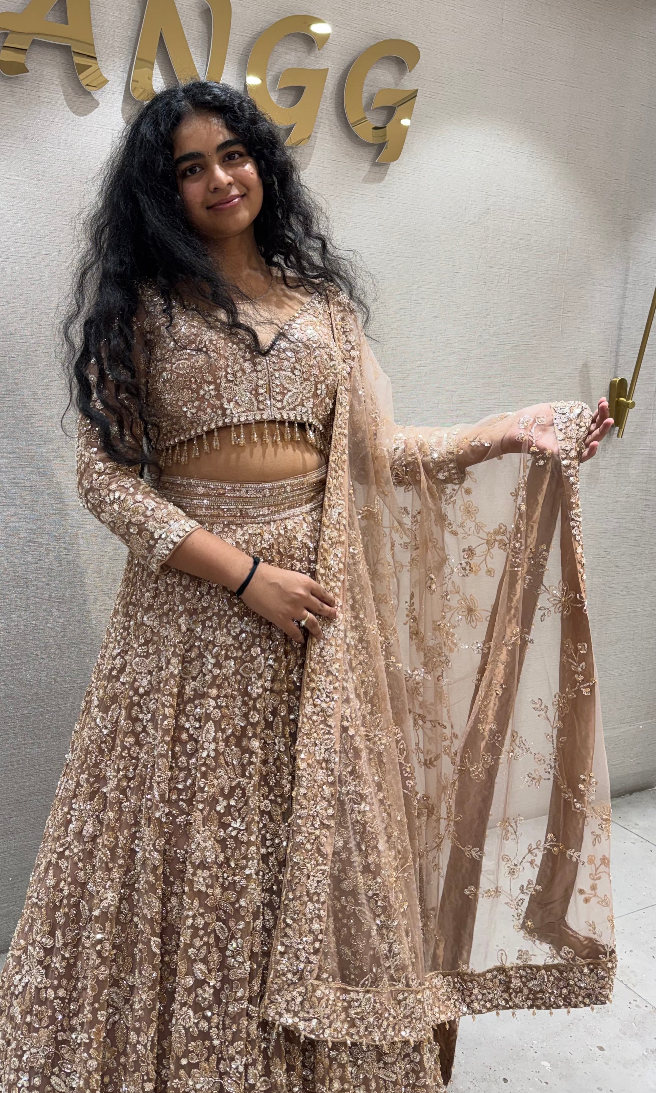 Gold Embroidered Designer Net Lehenga