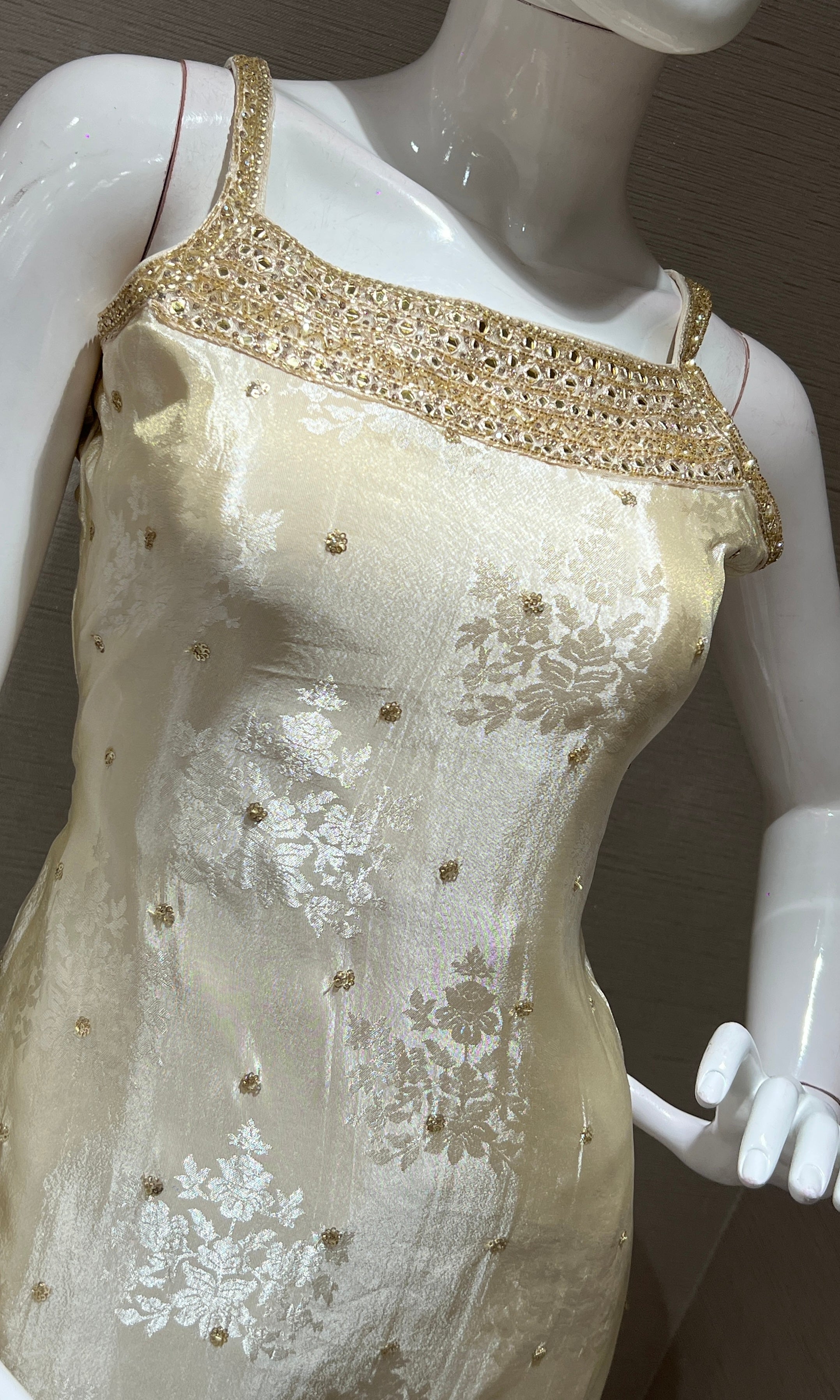 Cream and Gold Embroidered Kurta set