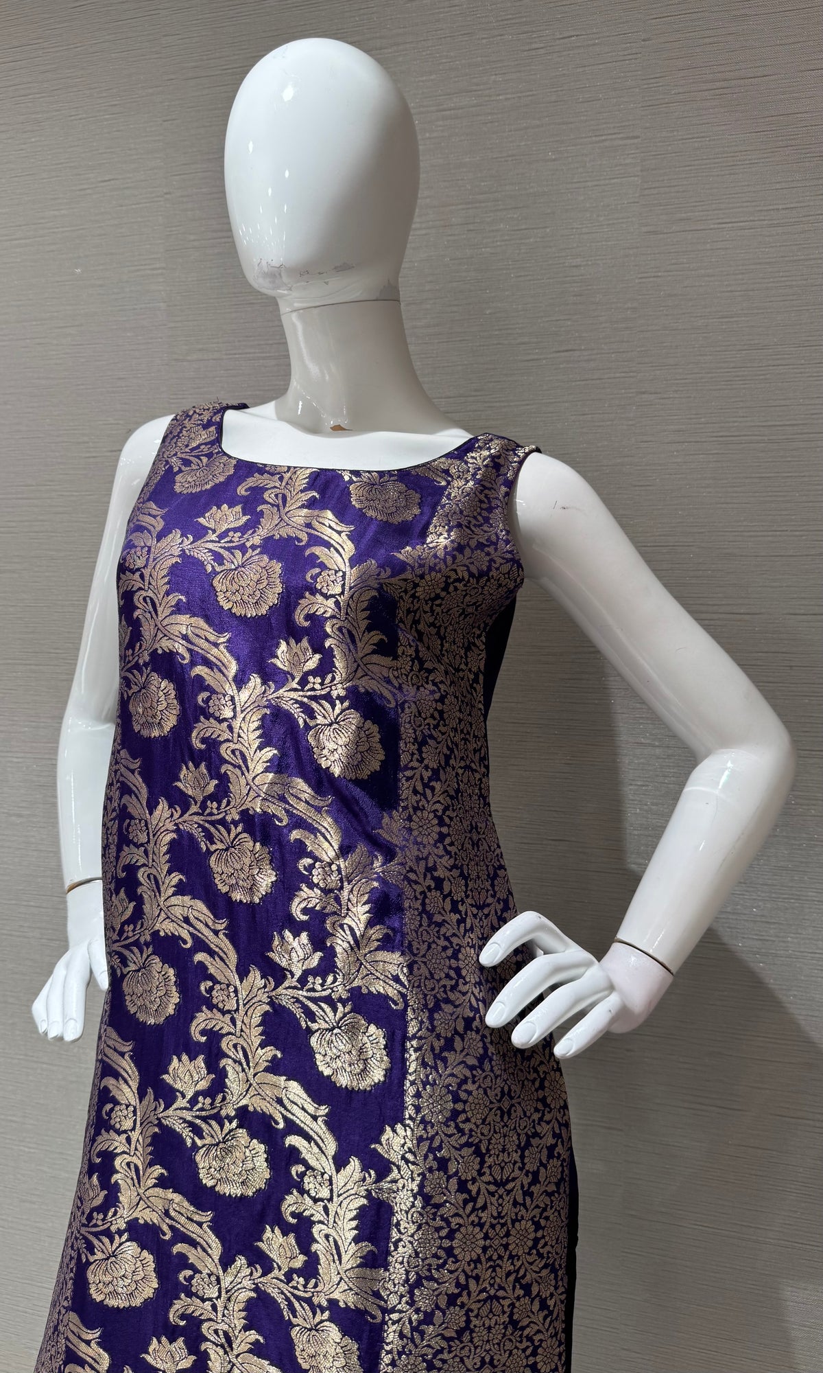 Purple Banarasi Silk Golden Floral Zari kurta set