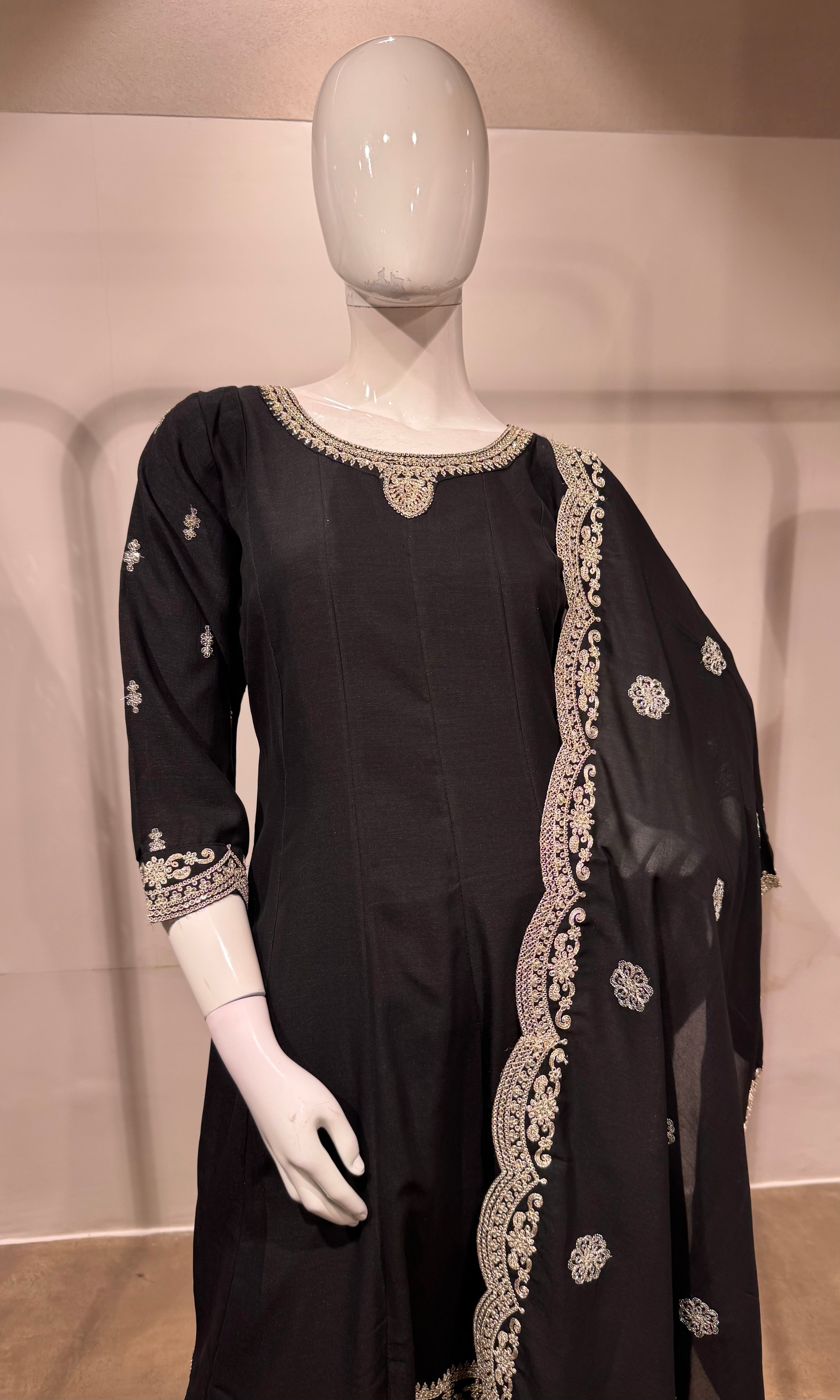 Black & Silver Georgette Anarkali Ensemble