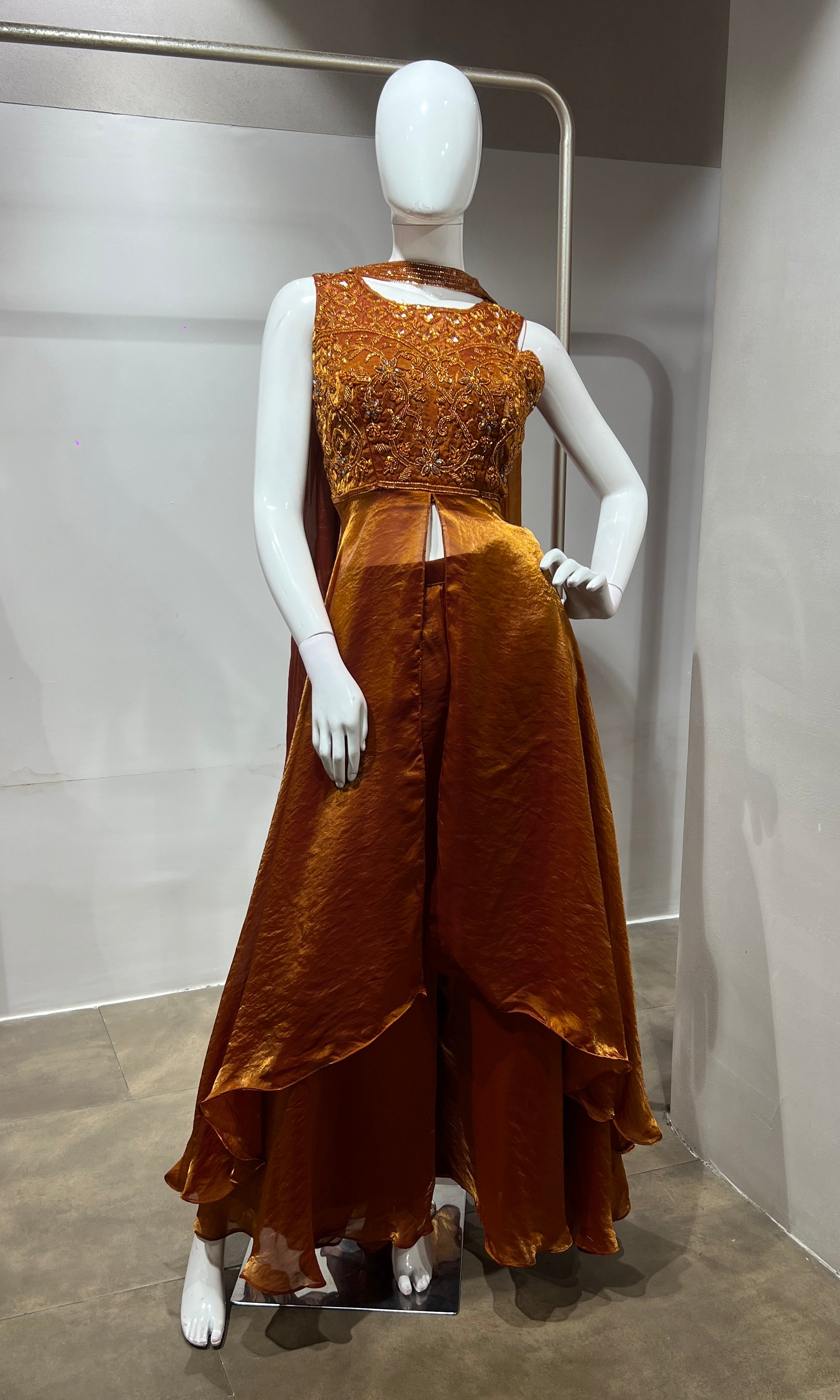 RUST front slit layered palazzo set