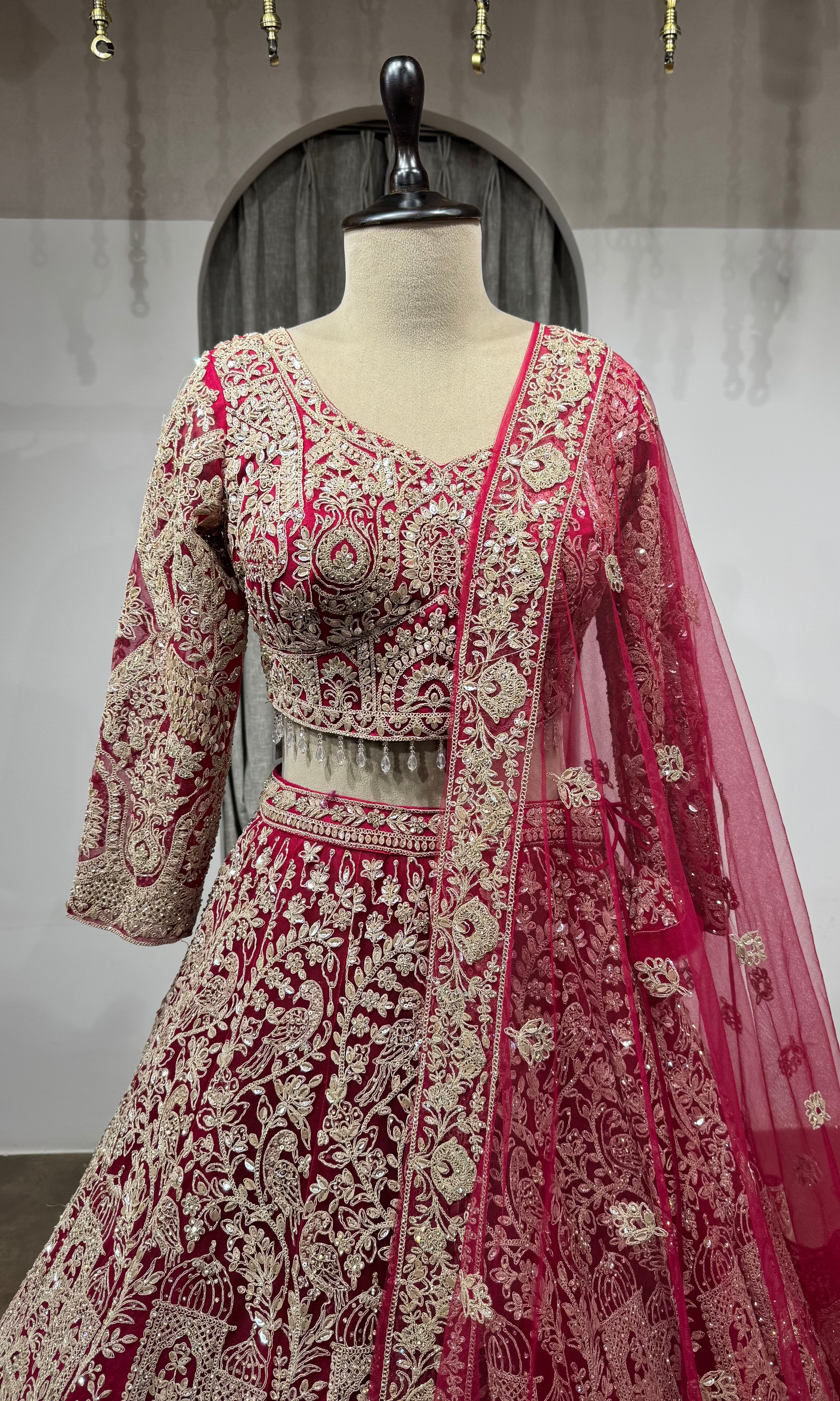 PINK Bridal Lehenga with Floral Embroidery