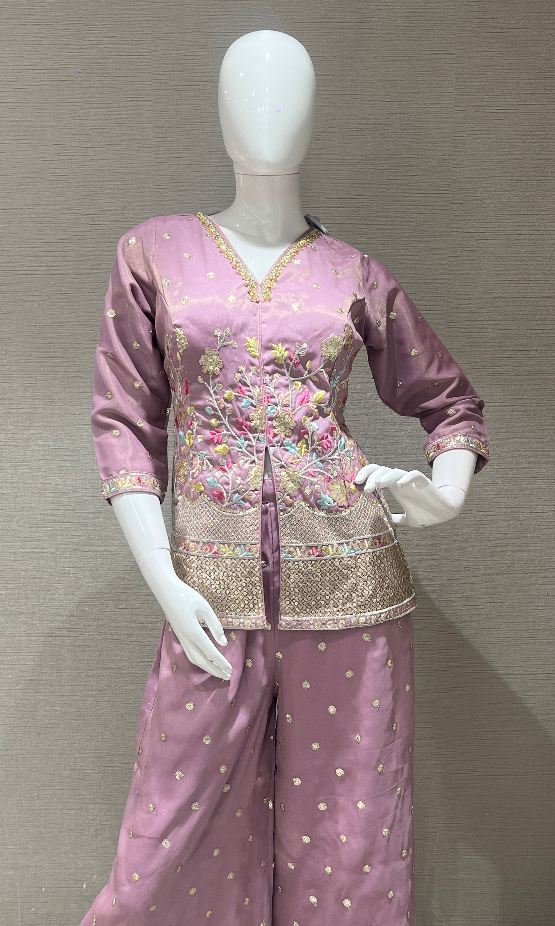 Lavender Floral Embroidered Palazzo set