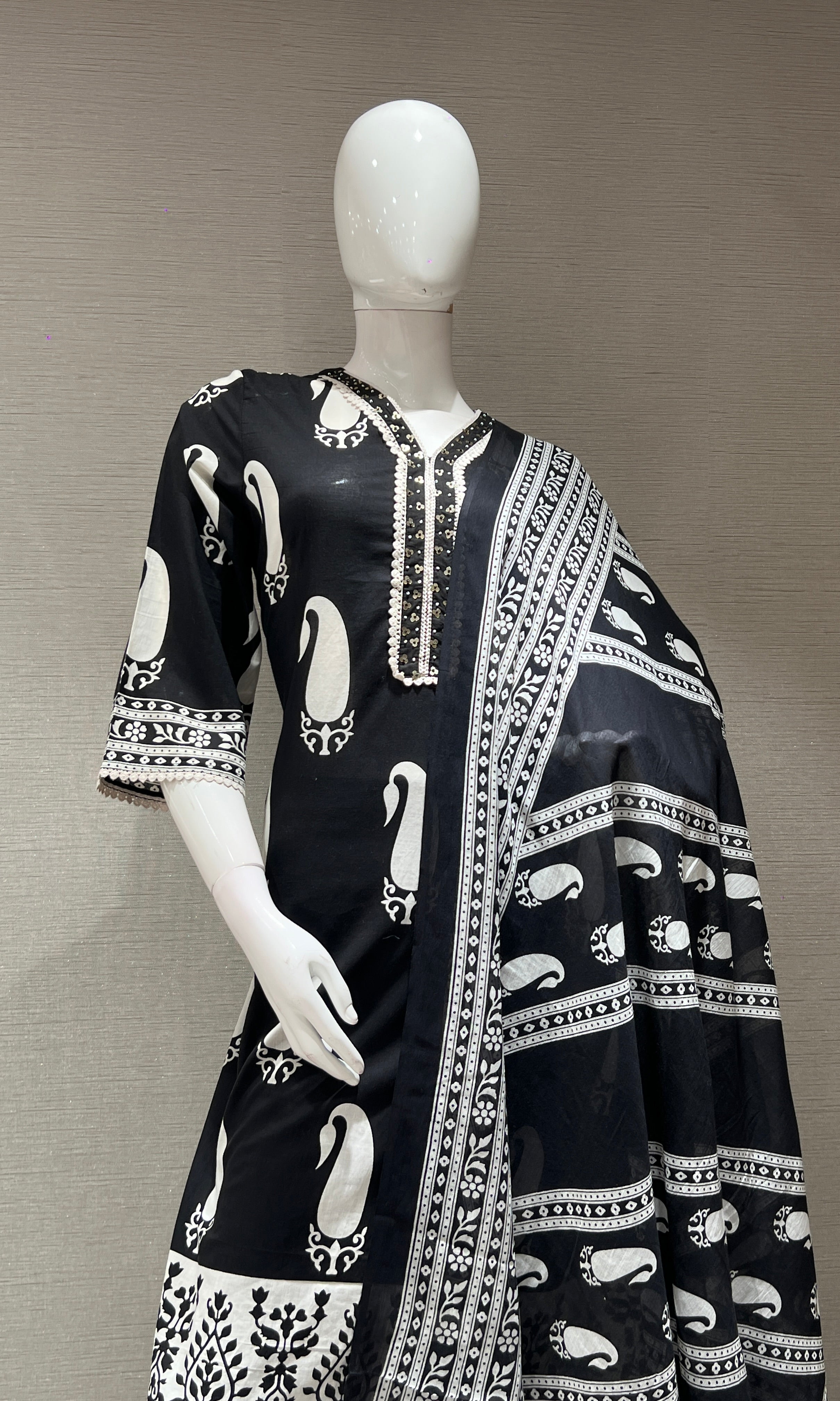 Black EMBROIDERED PRINTED KURTA SET