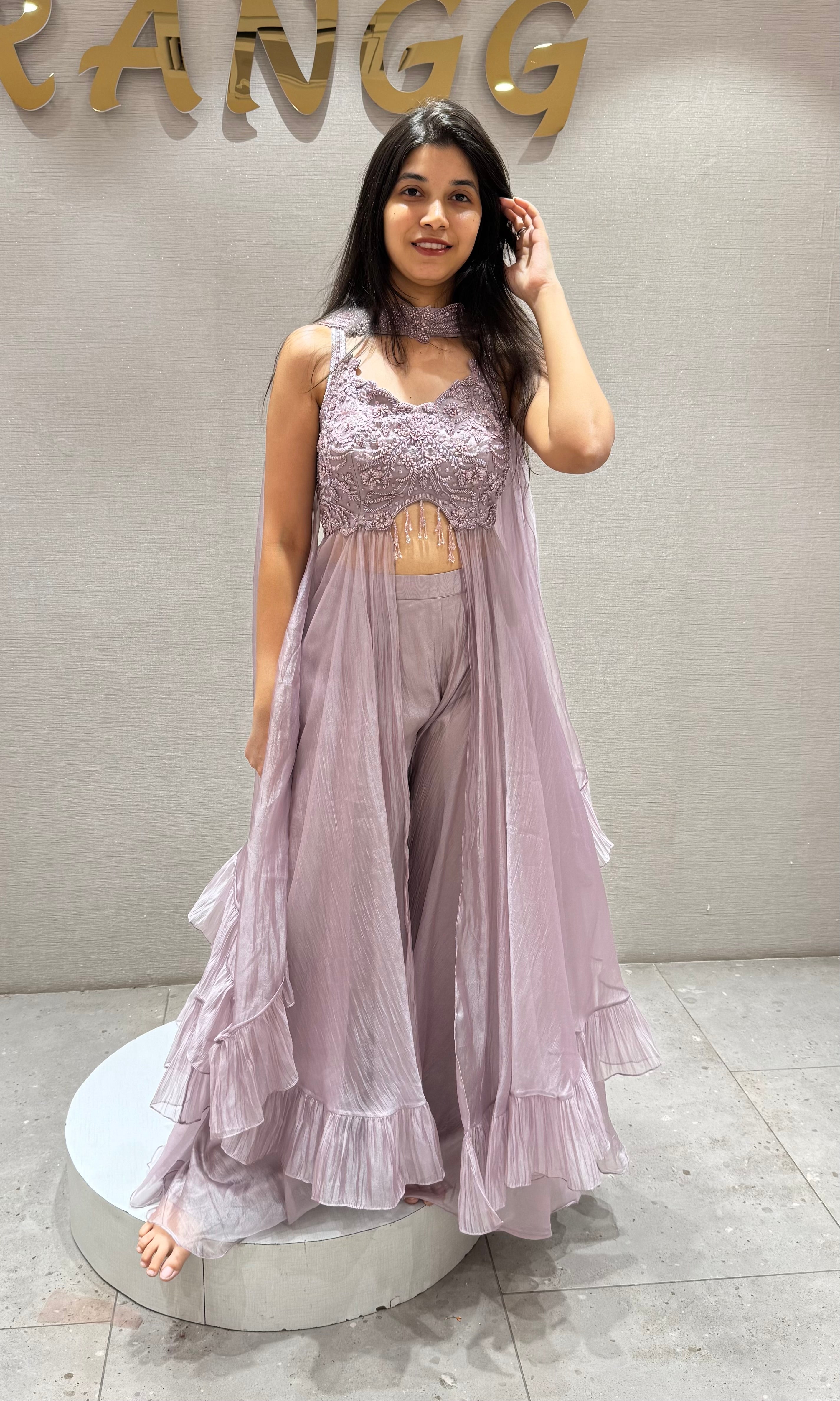 Lilac EMBROIDERED peplum Palazzo set