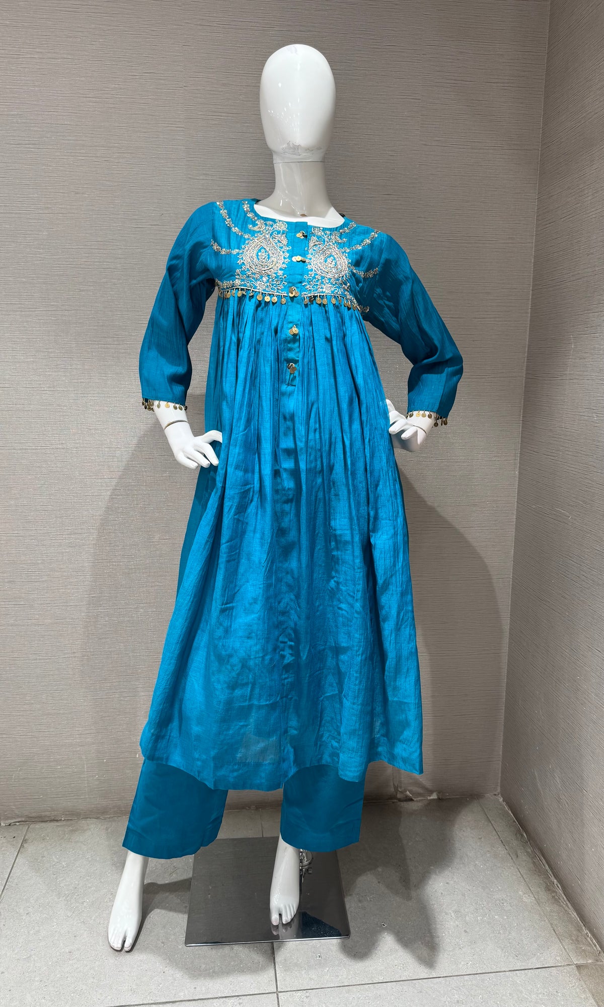 RAMA BLUE COTTON ETHNIC A LINE KURTA SET WITH DUPATTA