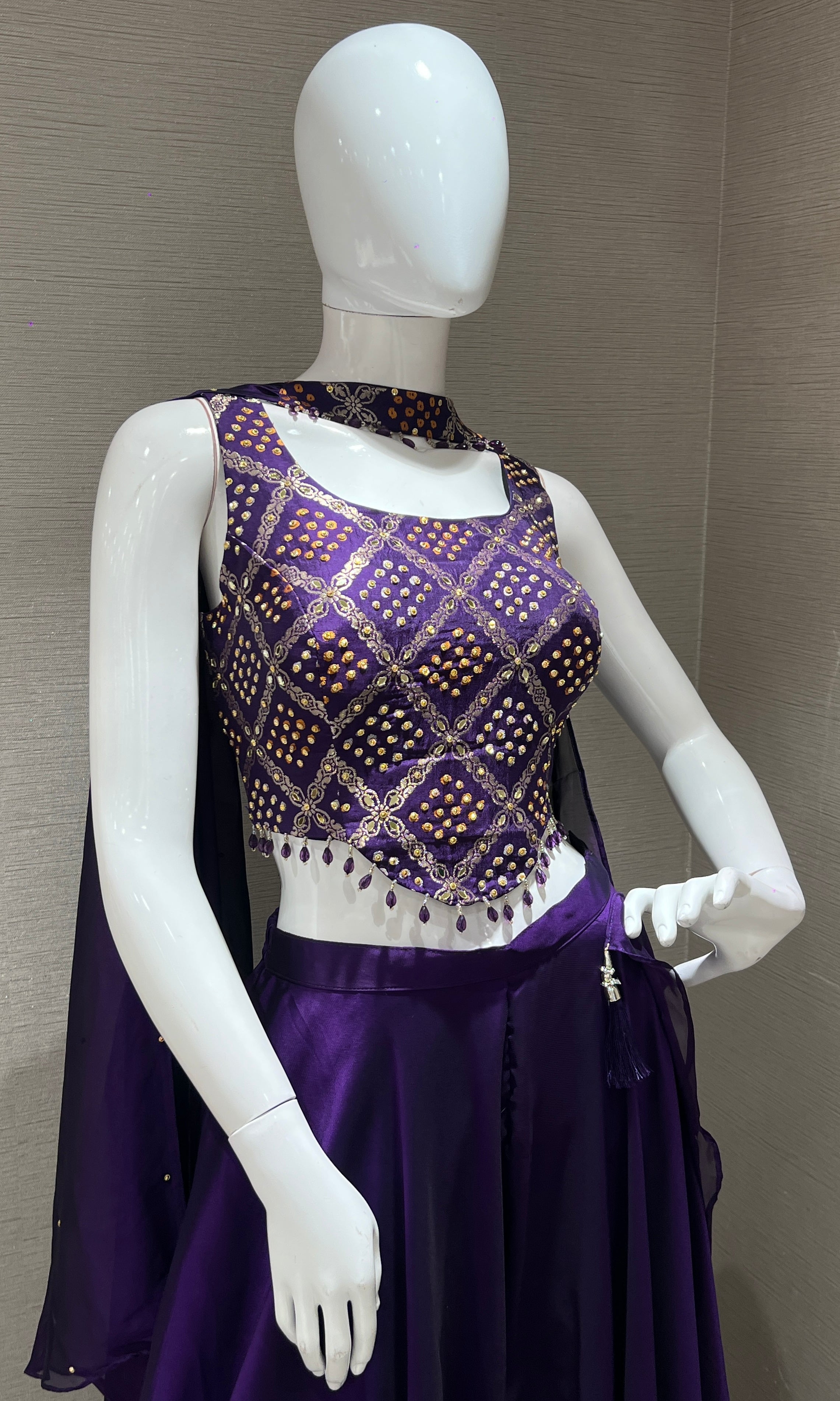 Purple palazzo set with corset blouse
