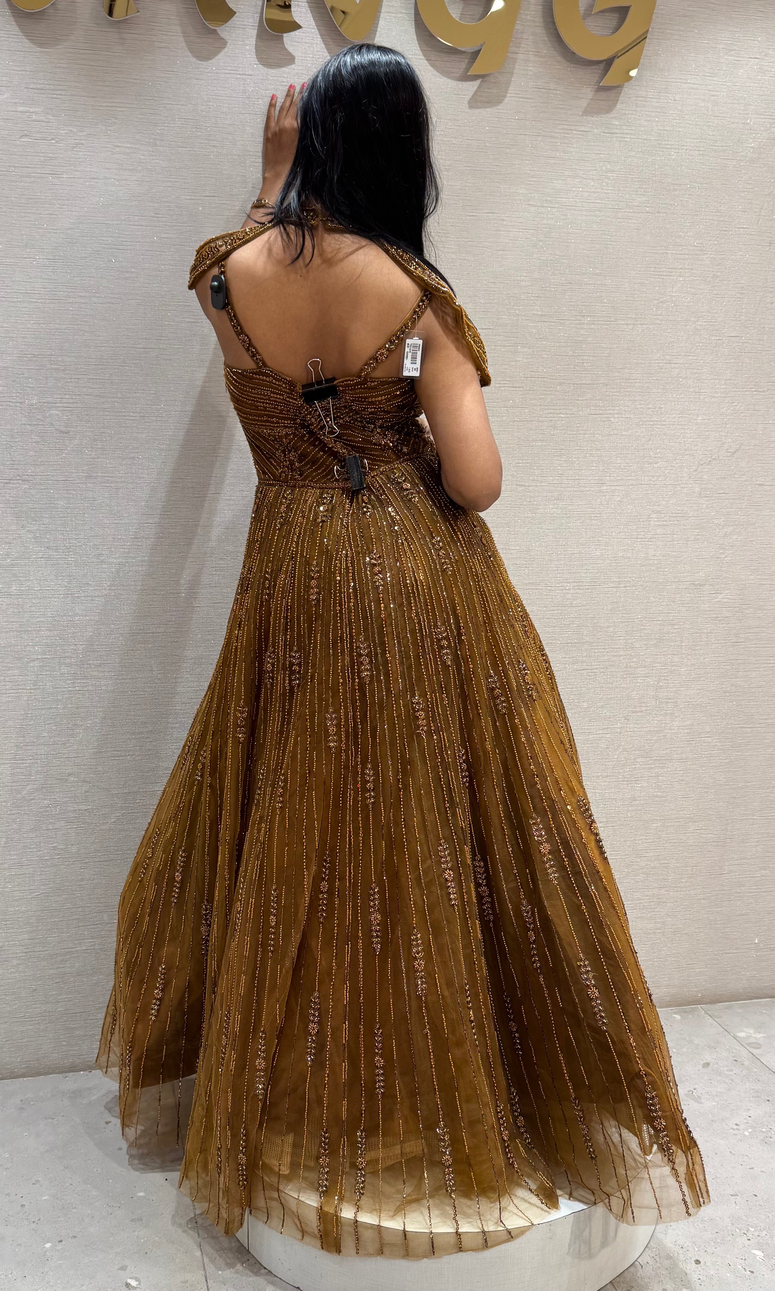 BROWN Metallic Honey Textured Gown