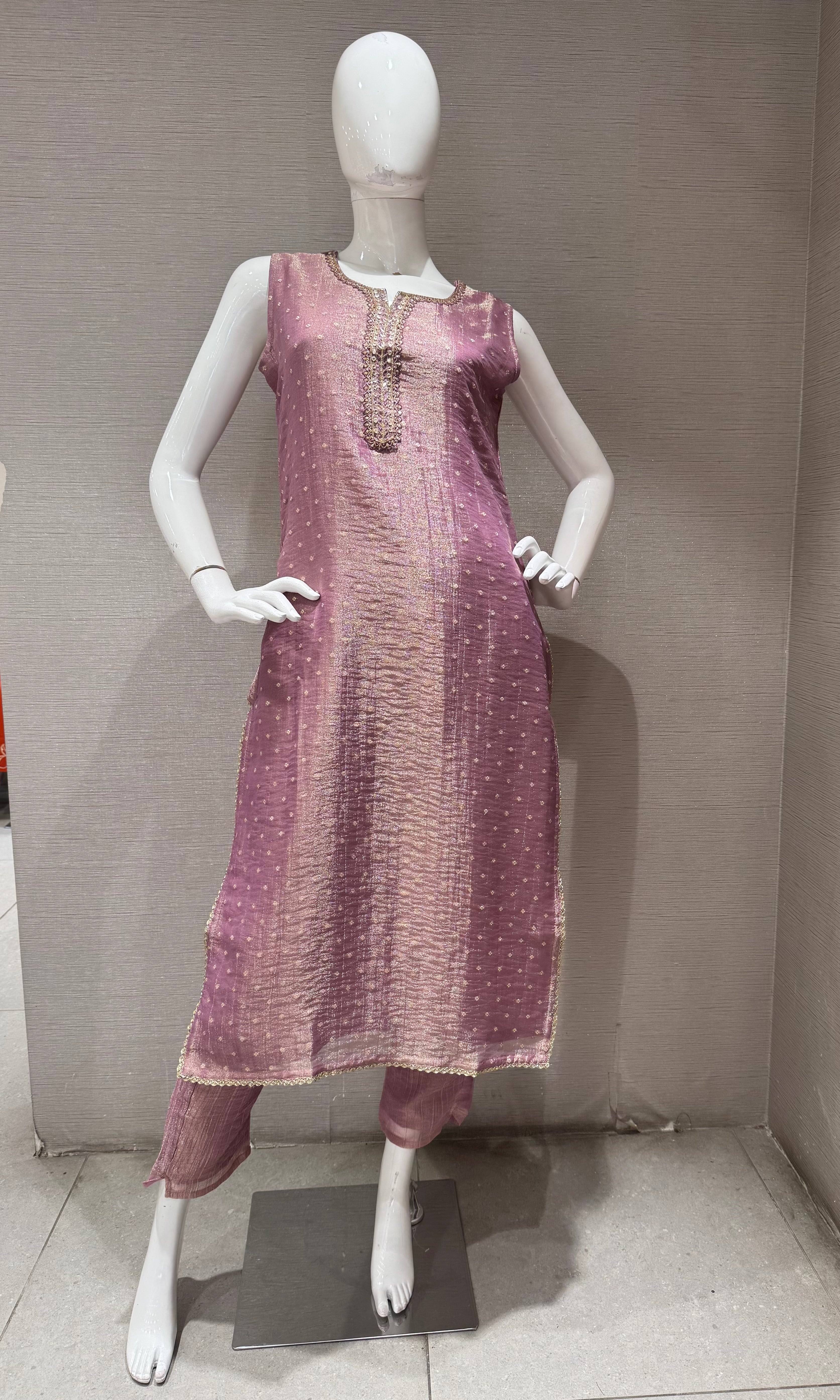 Lilac Shimmer golden ethnic kurta set