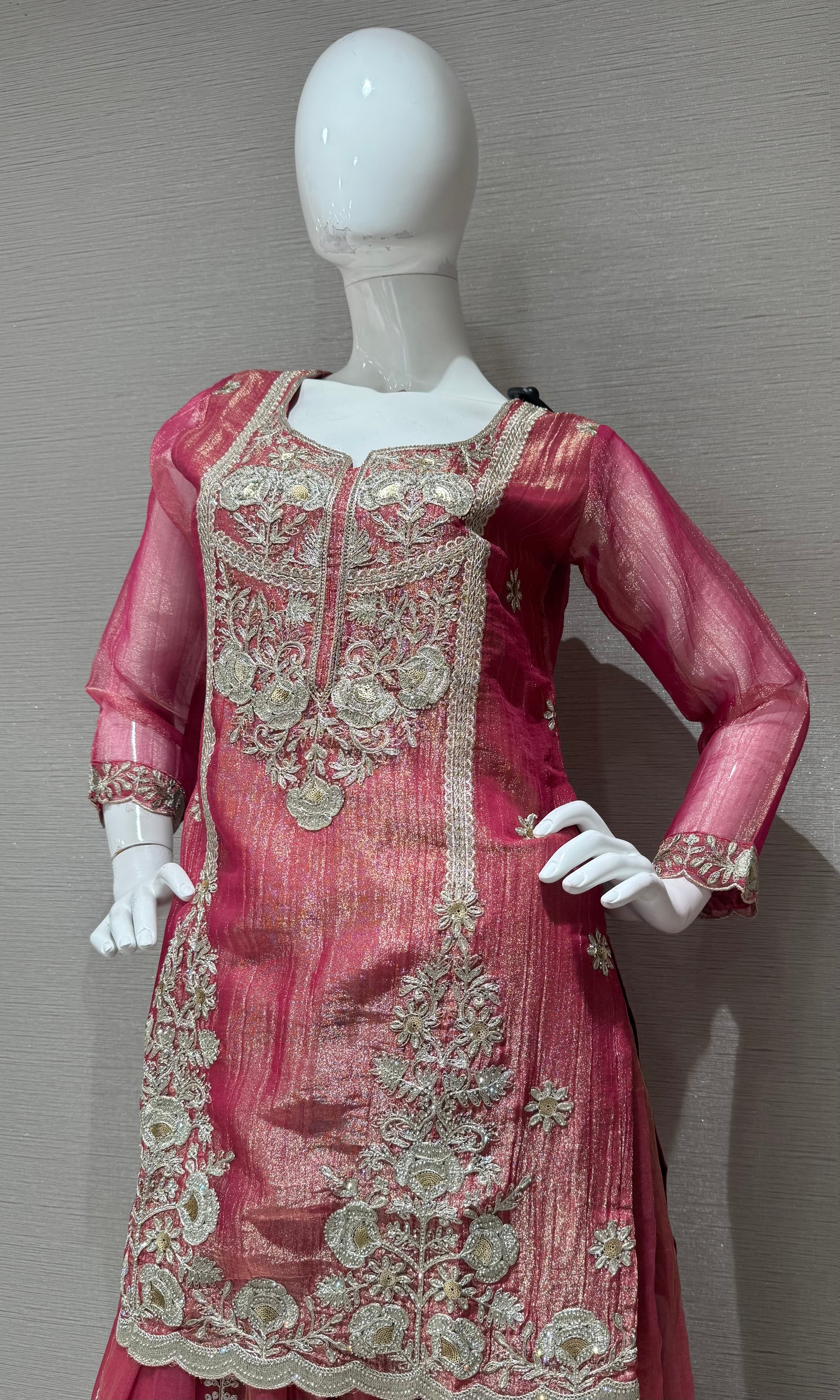 Light pink embroidered sharara set with sheer dupatta