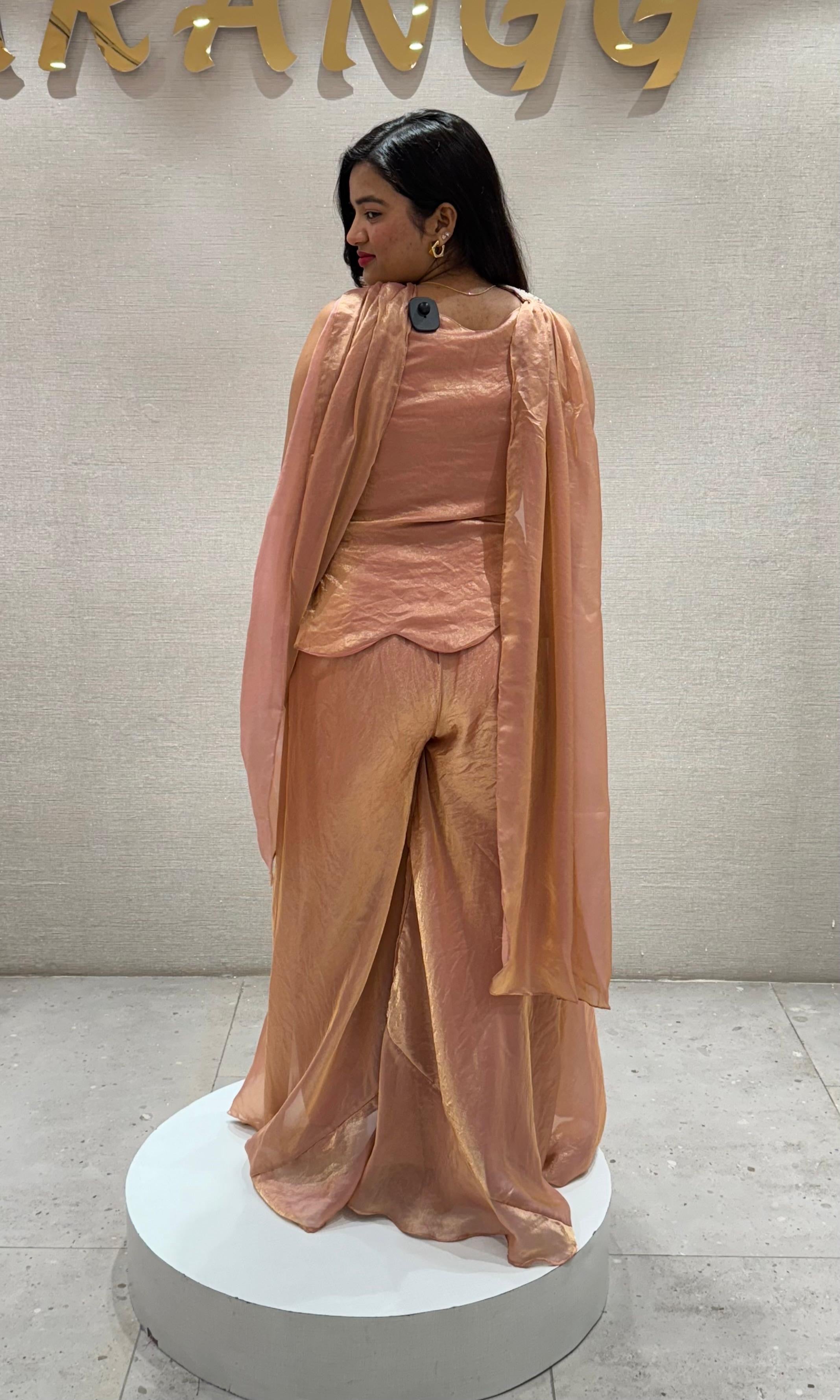 Onion pink EMBROIDERED PEPLUM PALAZZO SET