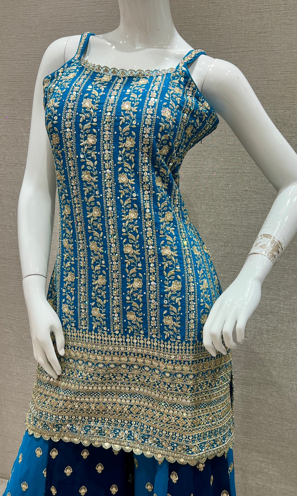 Blue Embroidered Sharara Set