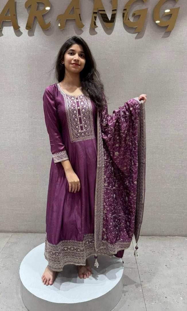 Violet Graceful Anarkali Kurta Set with Dupatta