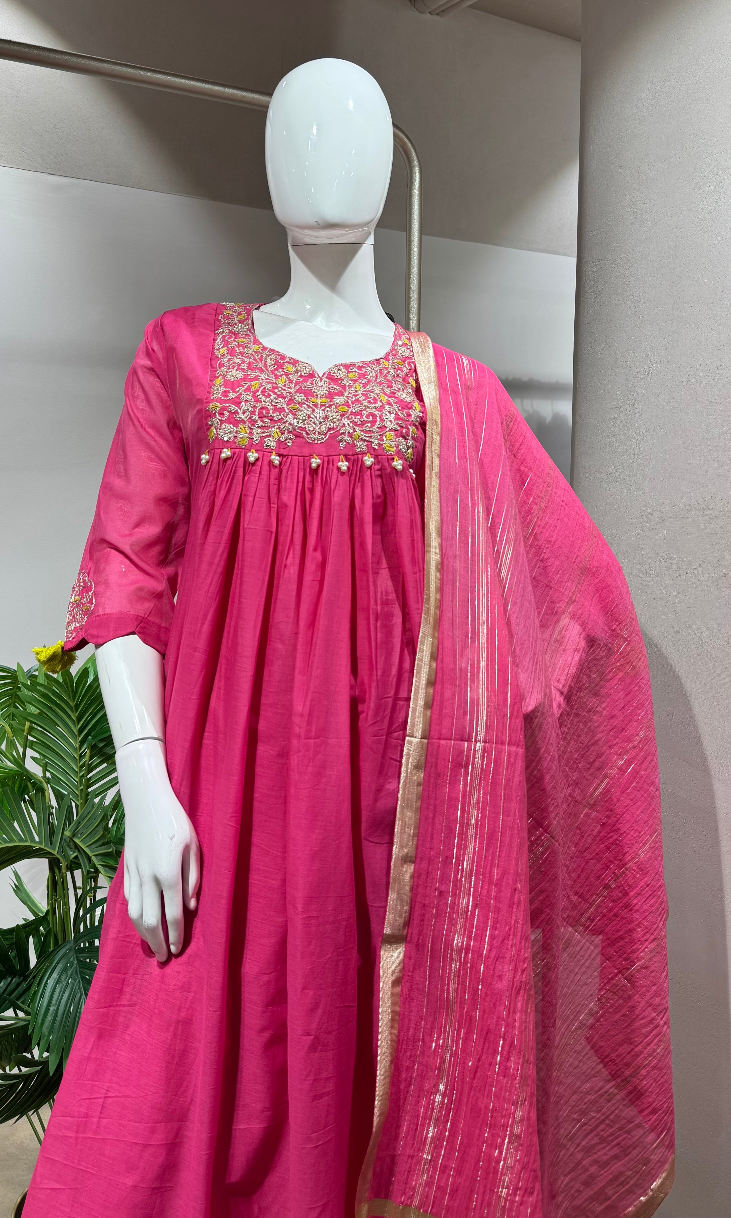 RANI Floral Embroidered Flared Suit with Dupatta