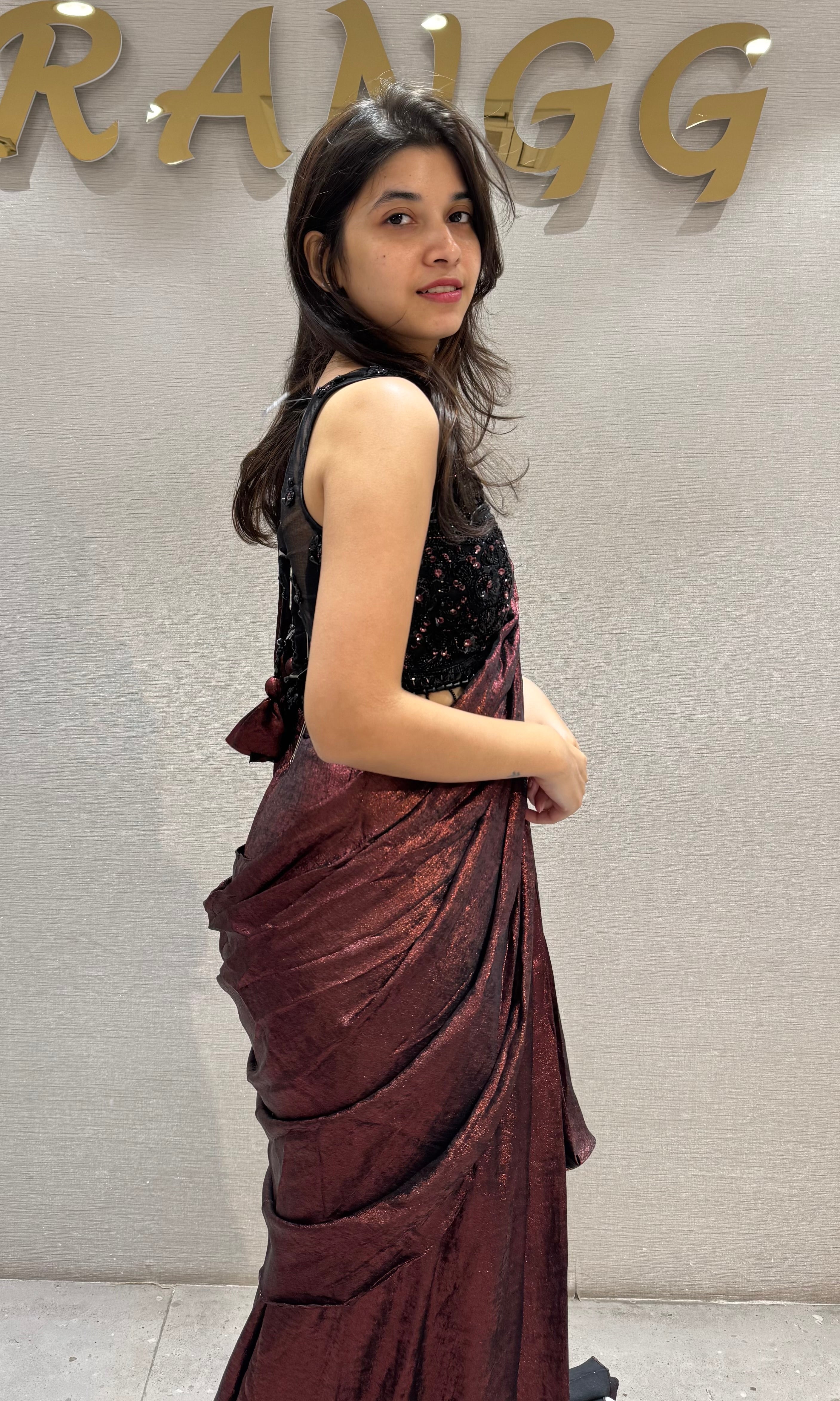 Maroon Crystal Embellished Draped Saree