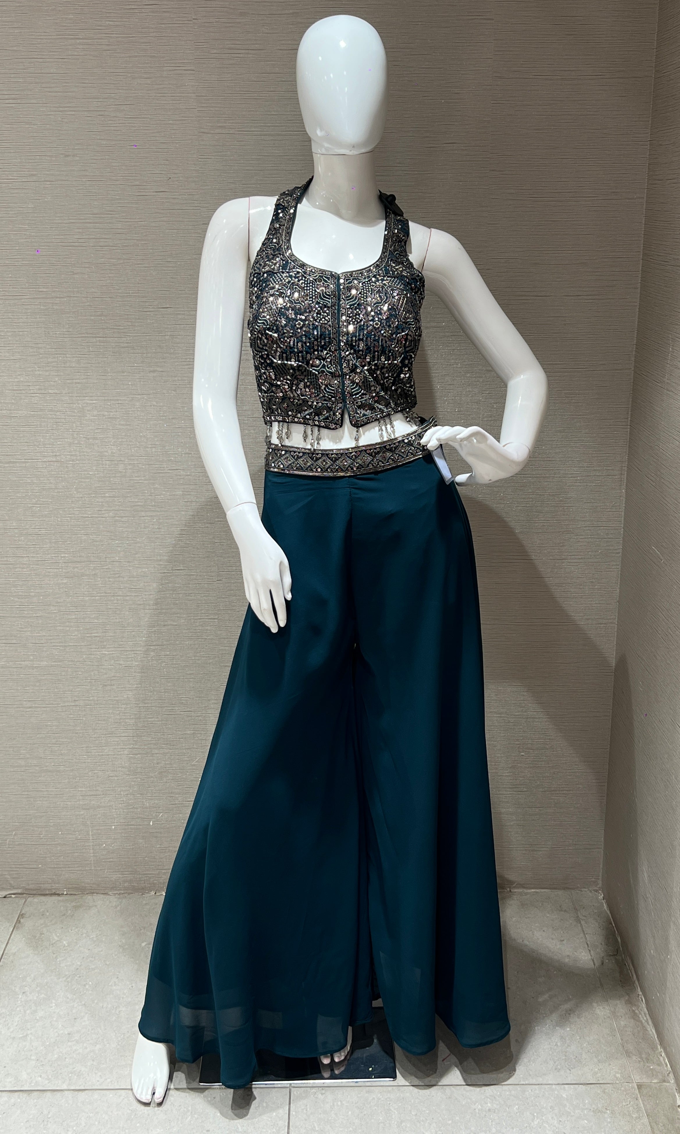 Bottle green Halter Neck Design Palazzo