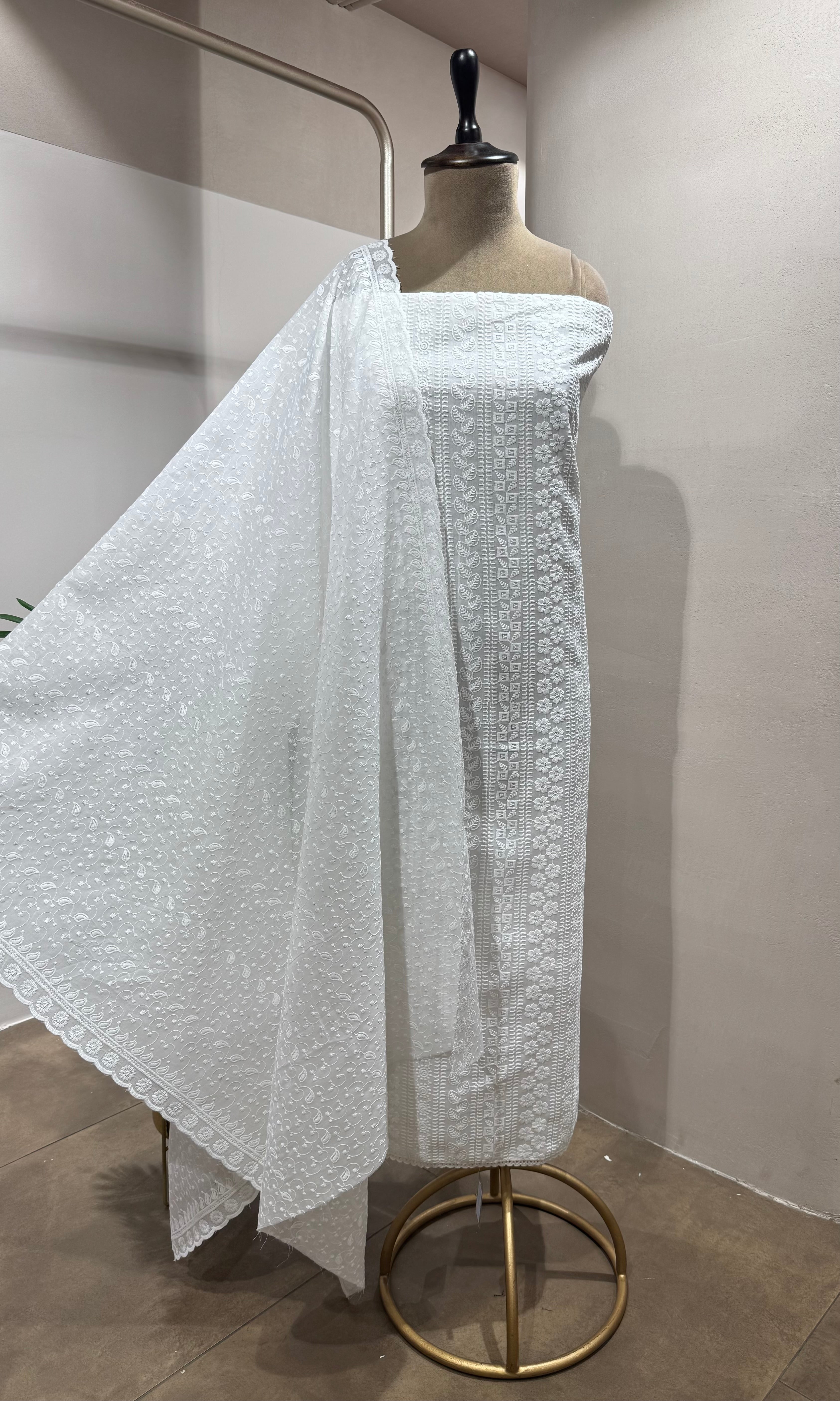 WHITE CHIKANKARI DRESS MATERIAL