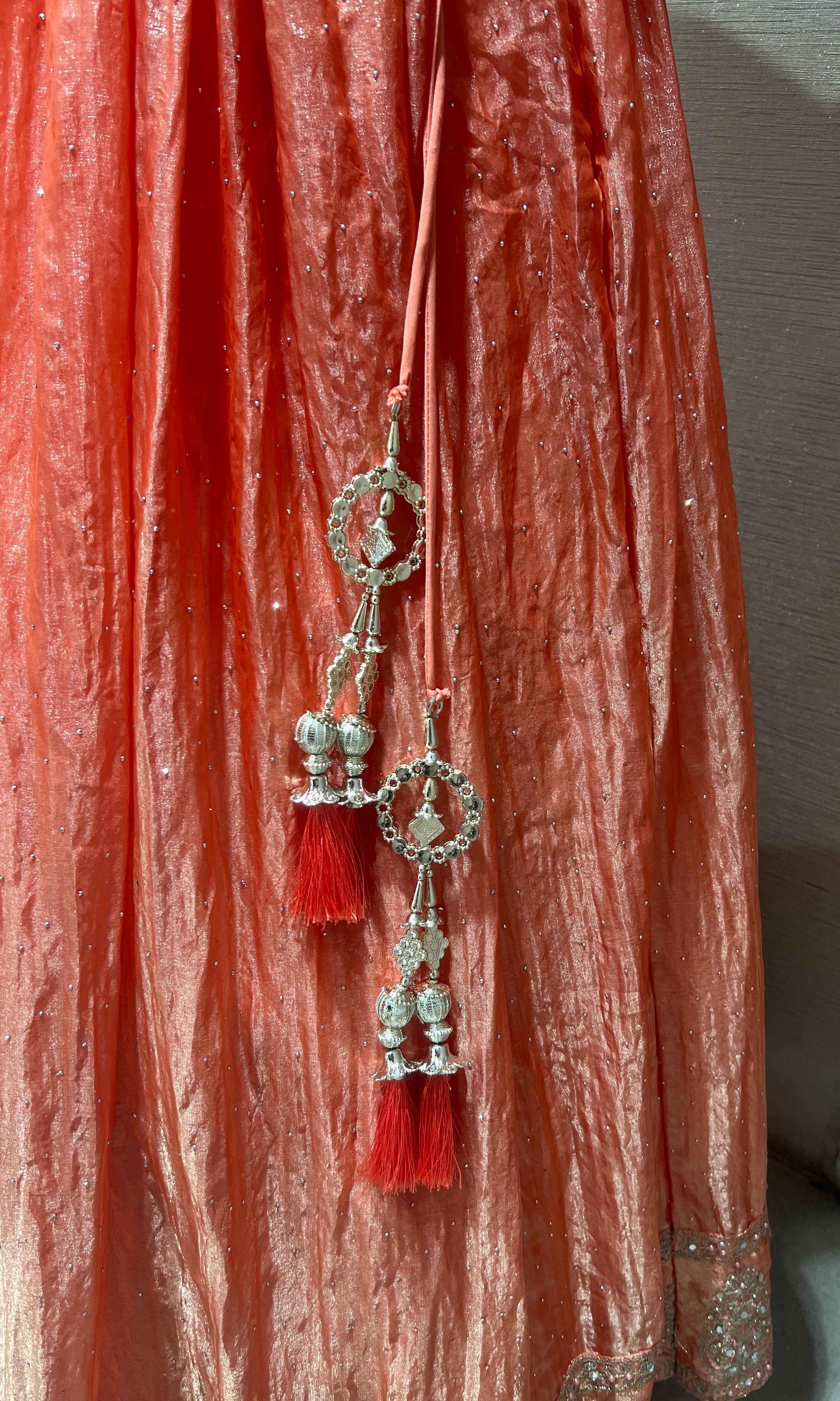 Peach embroidered silk Lehenga