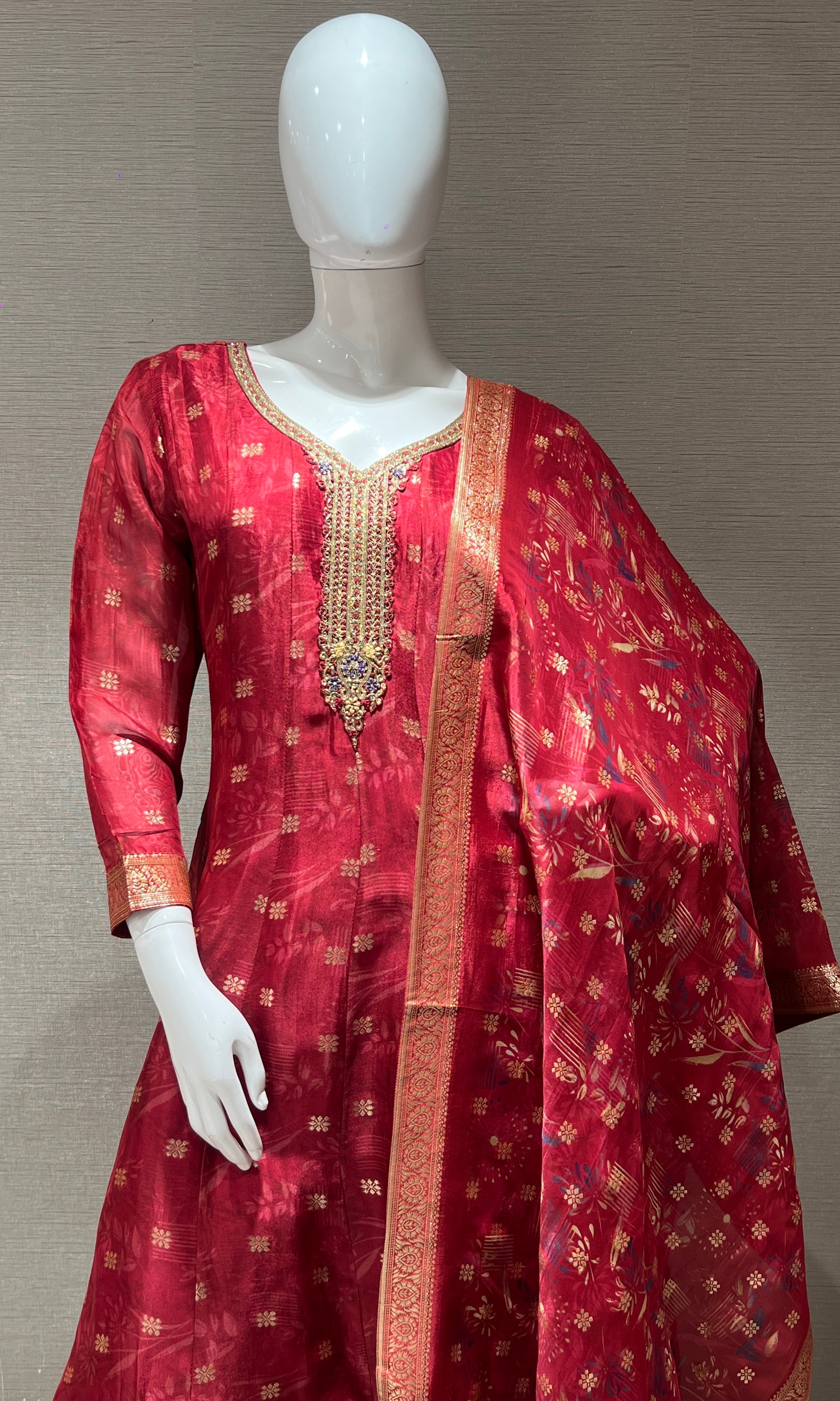 Maroon Anarkali with Gota Work