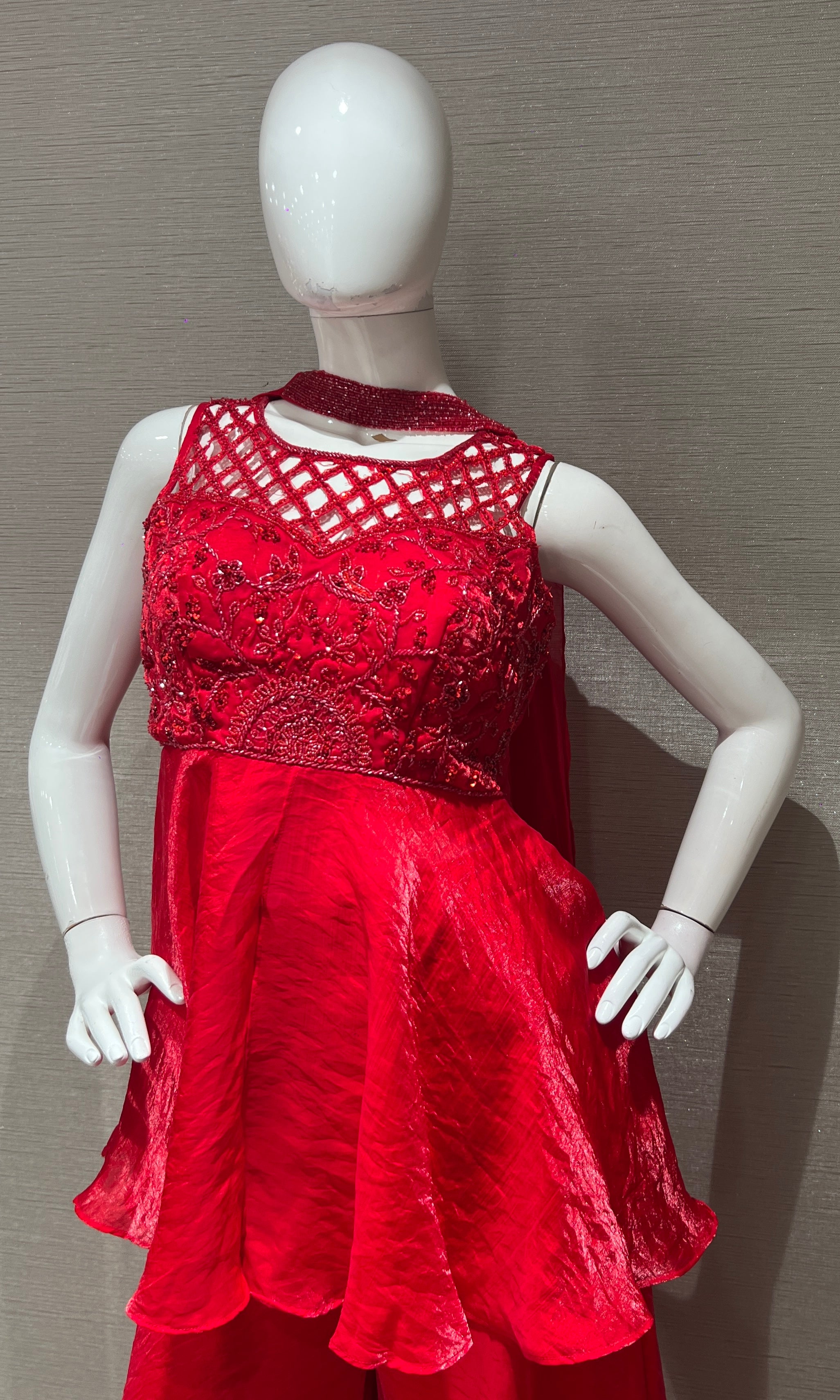 Crimson Red Ruffled Peplum Palazzo Set