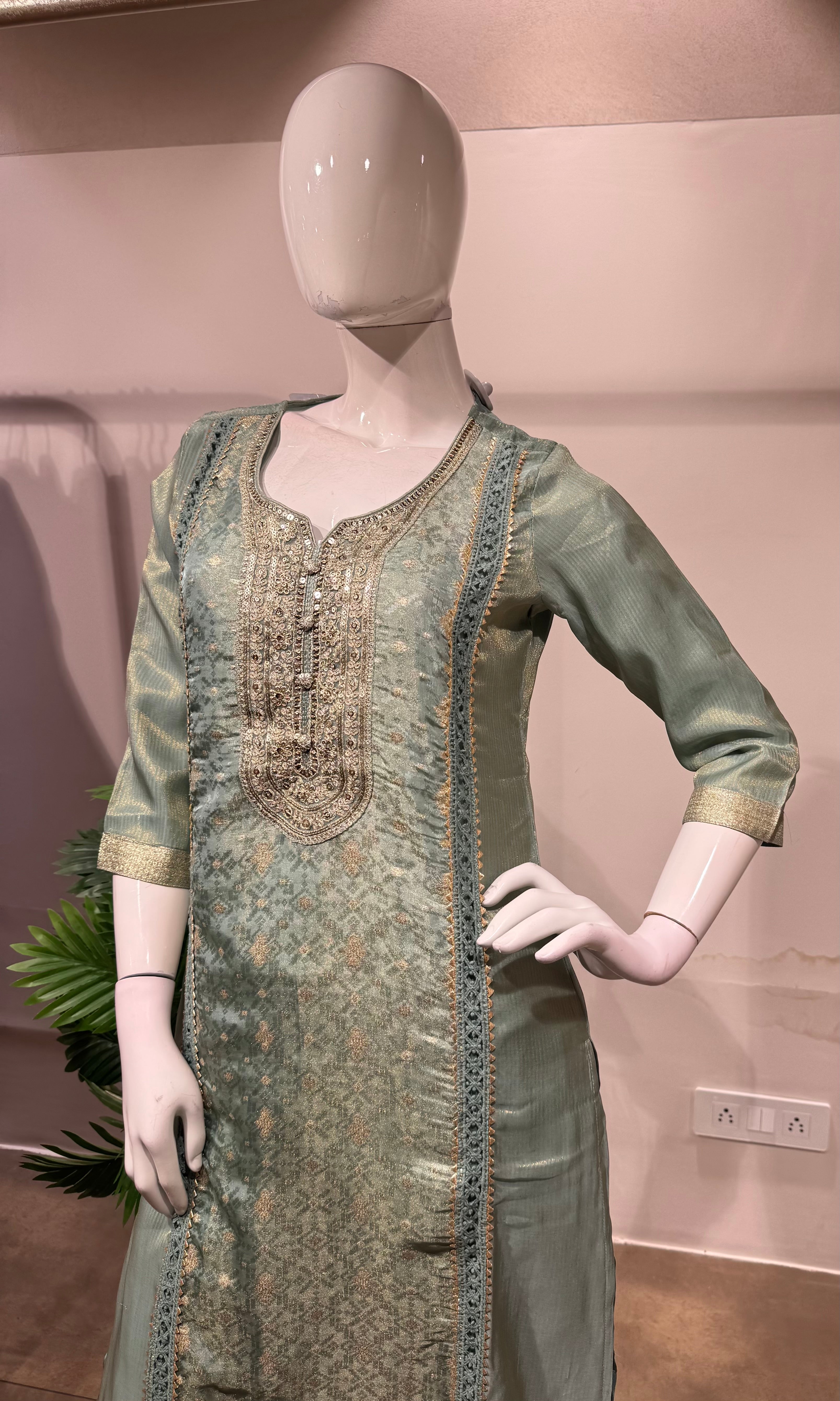 Pista green Embroidered Straight Kurta set