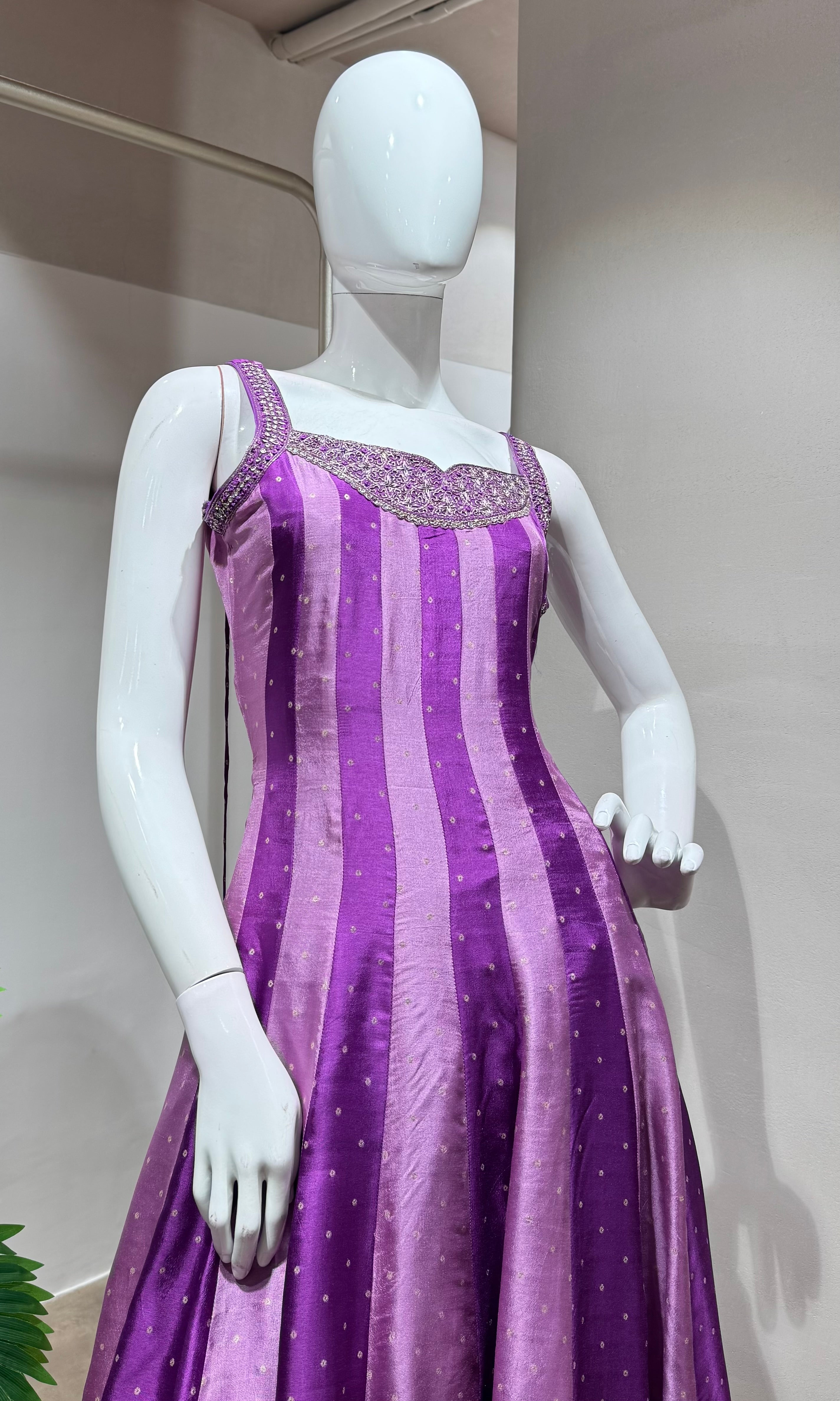 Purple Striped GOLDEN Anarkali SET