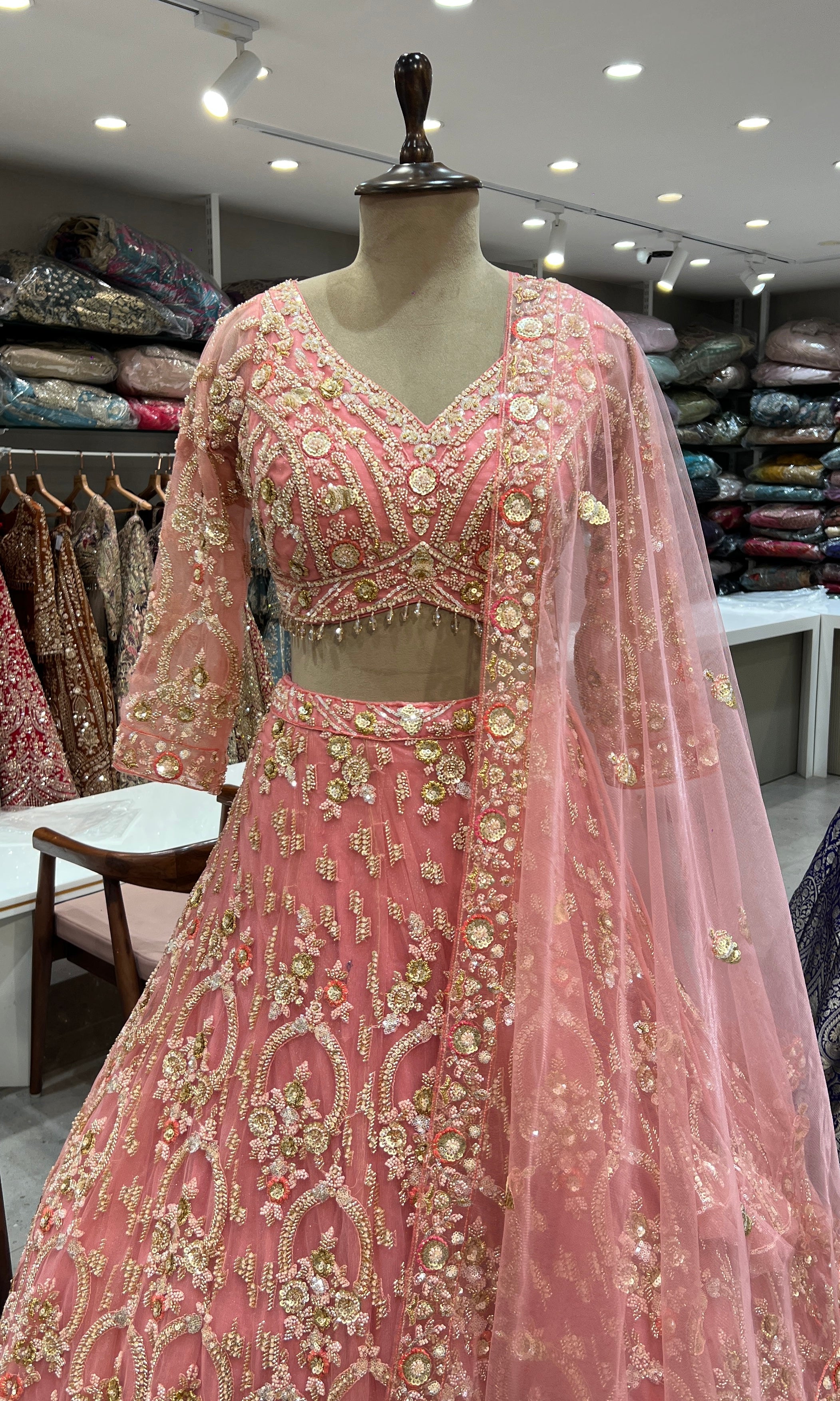 Baby pink GOLD EMBROIDERED LEHENGA SET