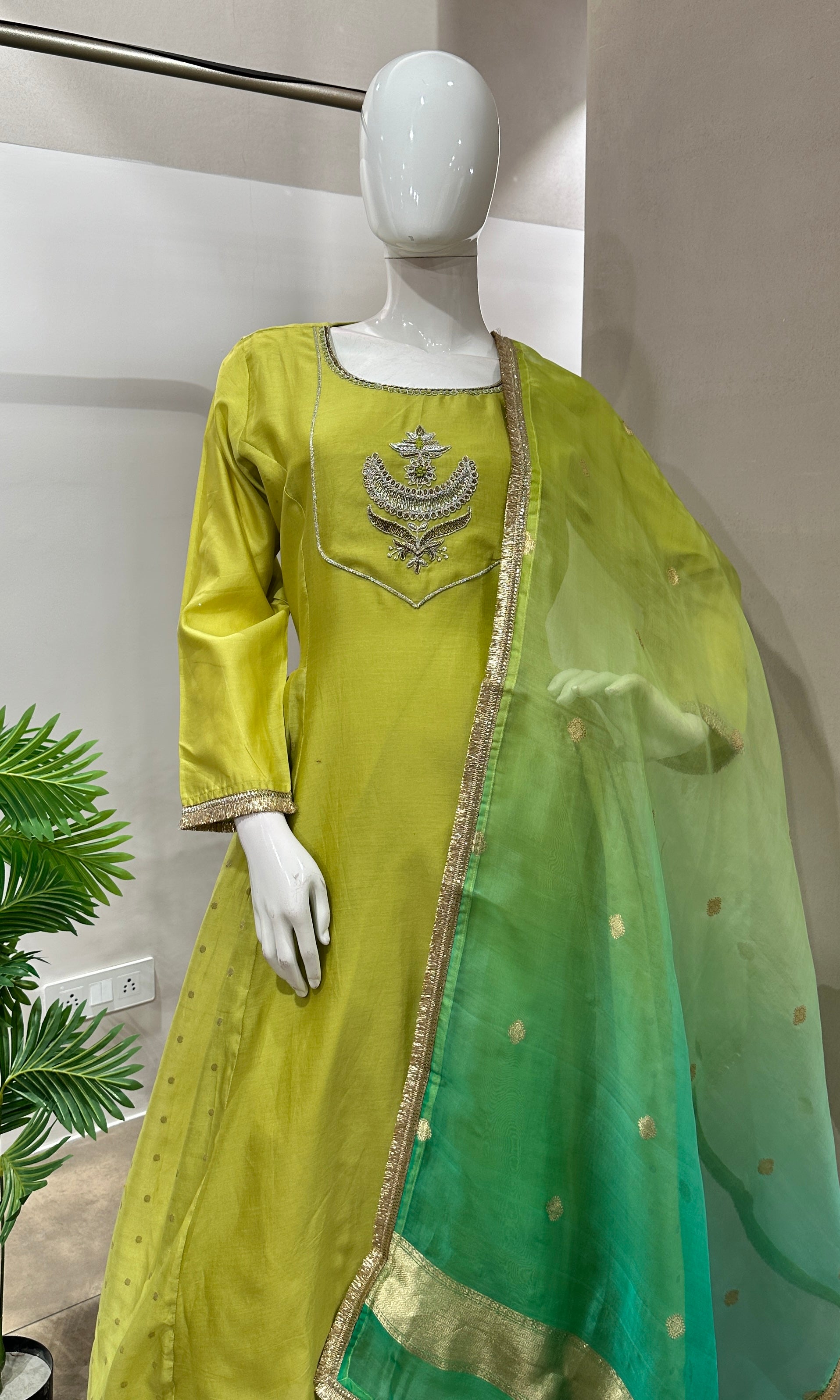 Green EMBROIDERED ANARAKALI SET