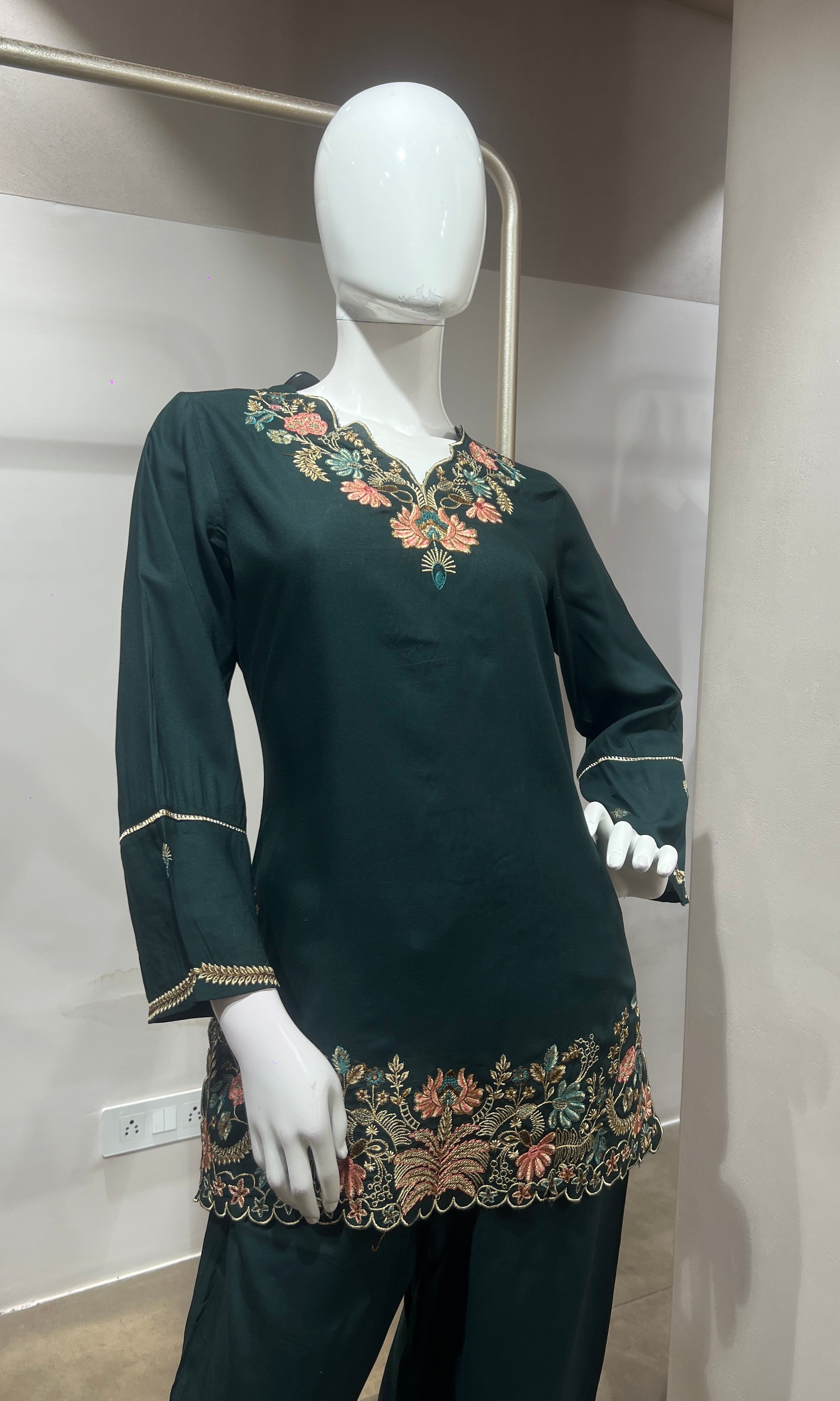 Green Rayon Cotton Ethnic Cord set