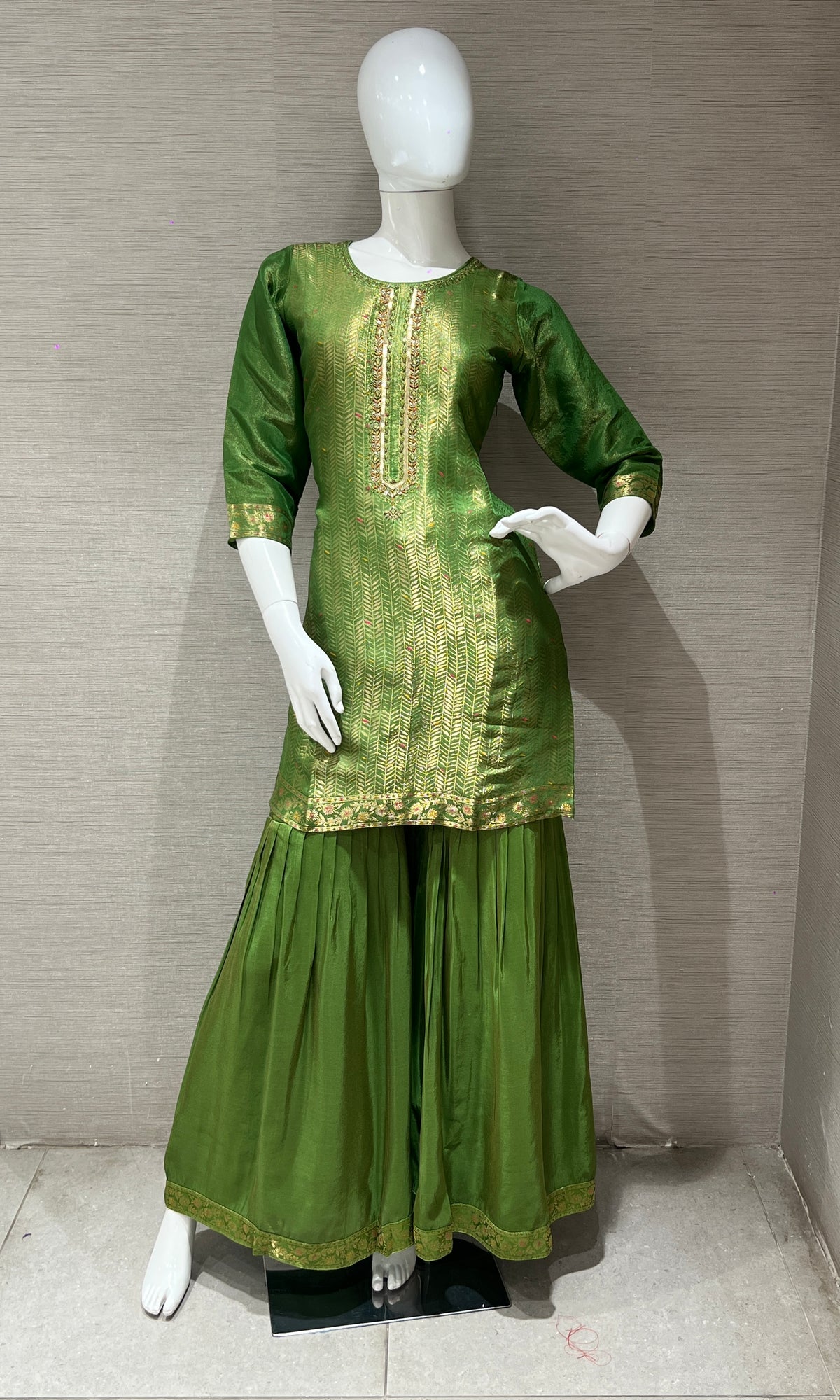 Mystic silk zari green sharara set