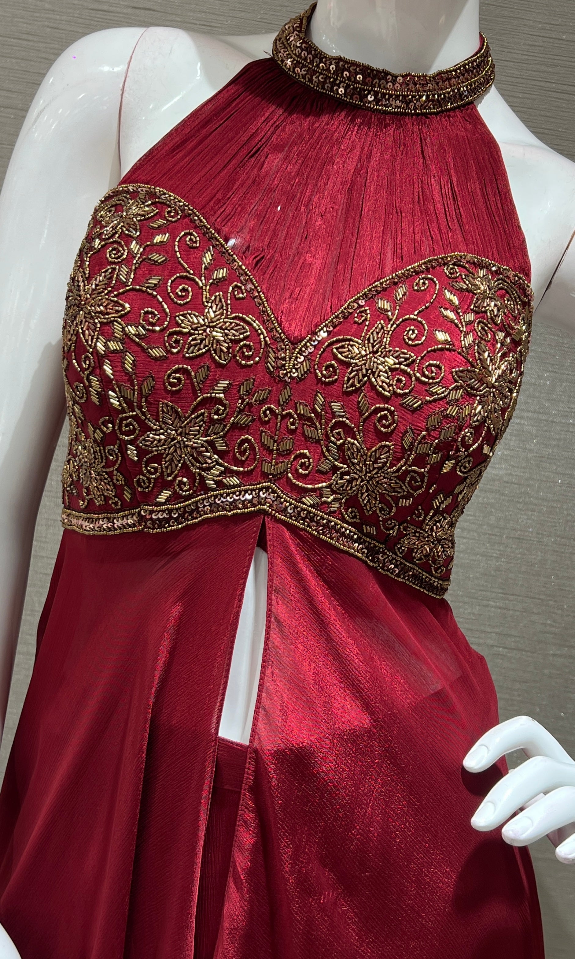 maroon HALTER NECK embroidered PALAZZO SET