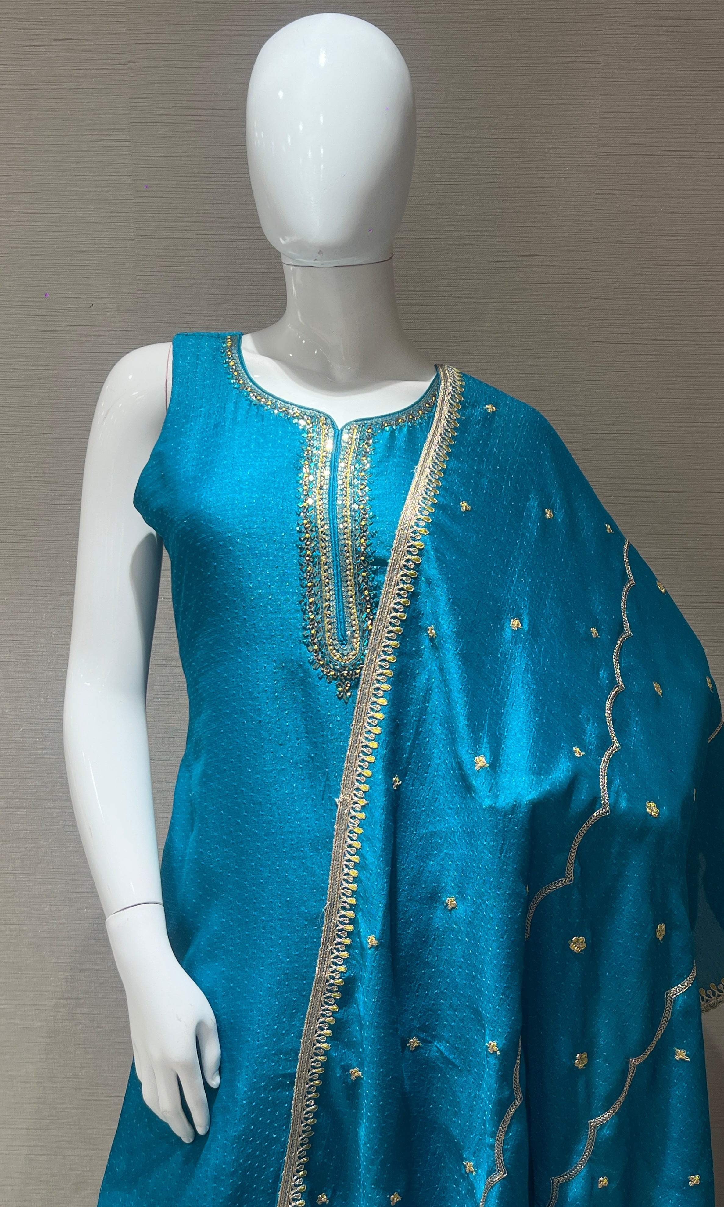 Blue Embroidered Kurta Set with Dupatta