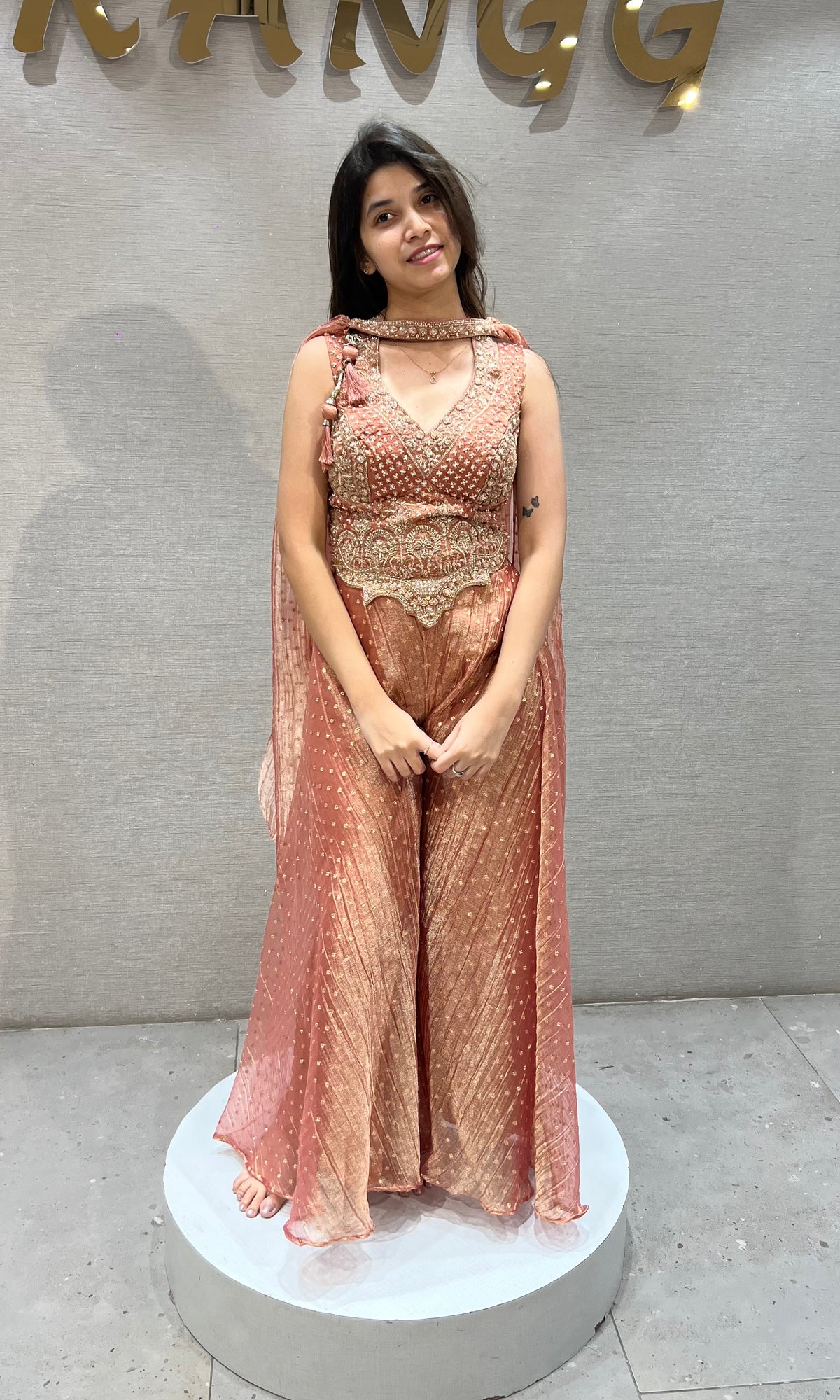 Rust Shimmer embroidered crop top palazzo set