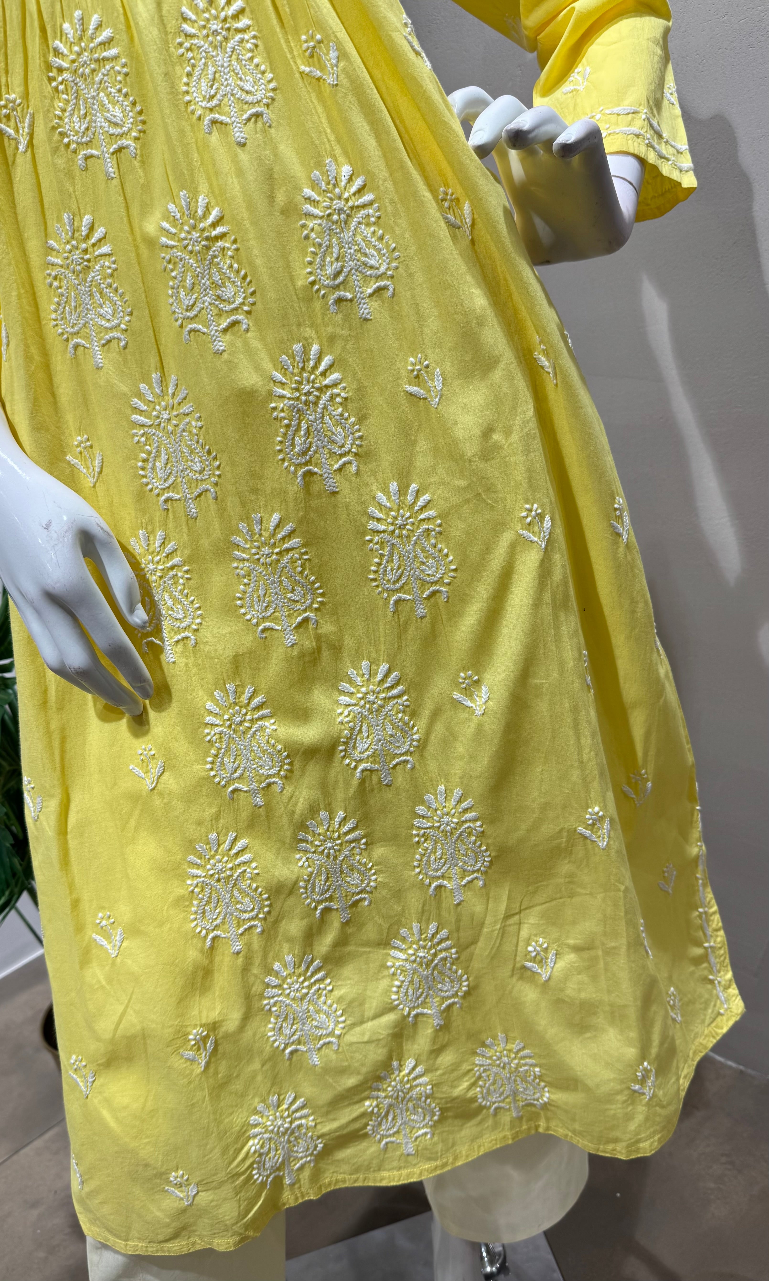 Yellow Chikankari Embroidered Kurti Set