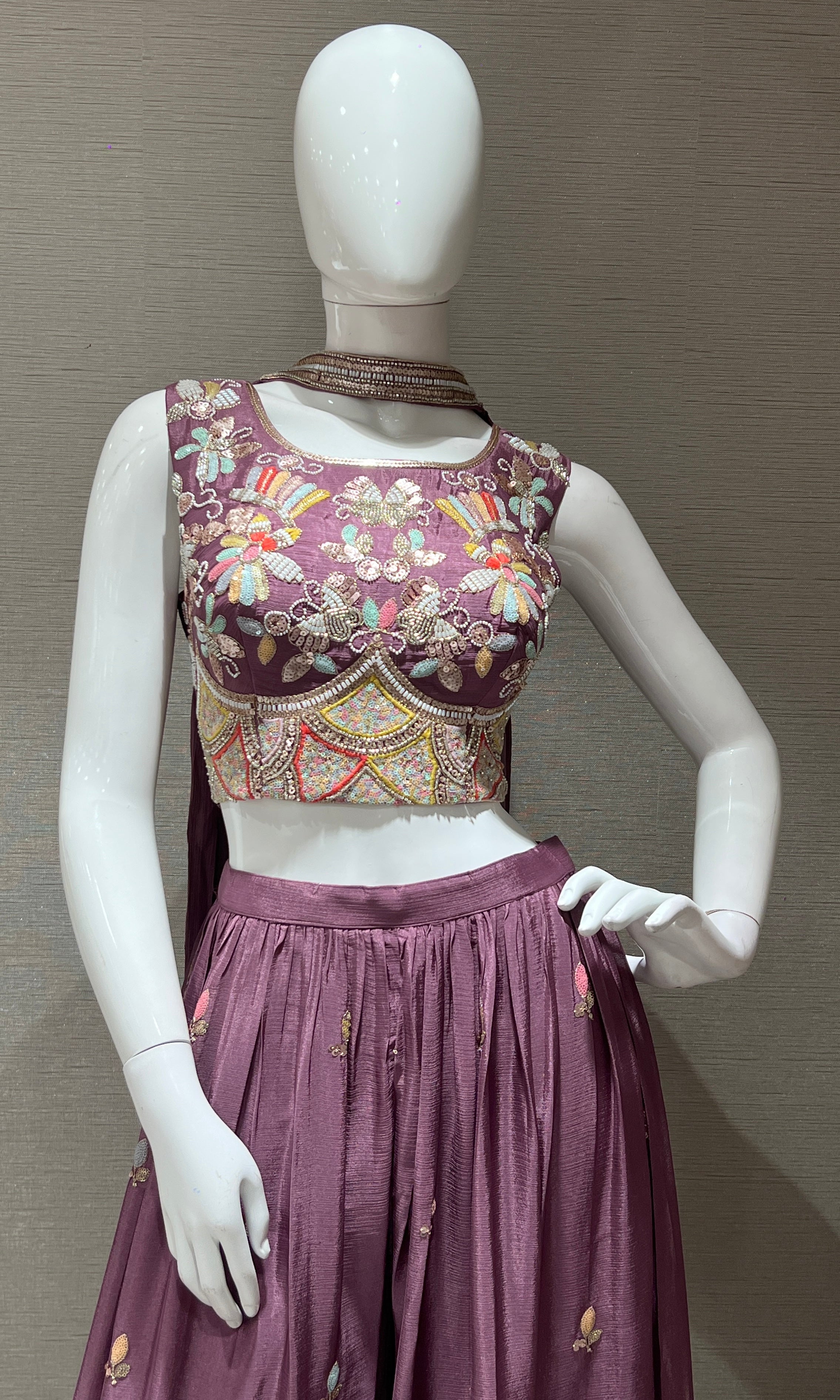 Lilac Embroidered Crop Top and Palazzo Set